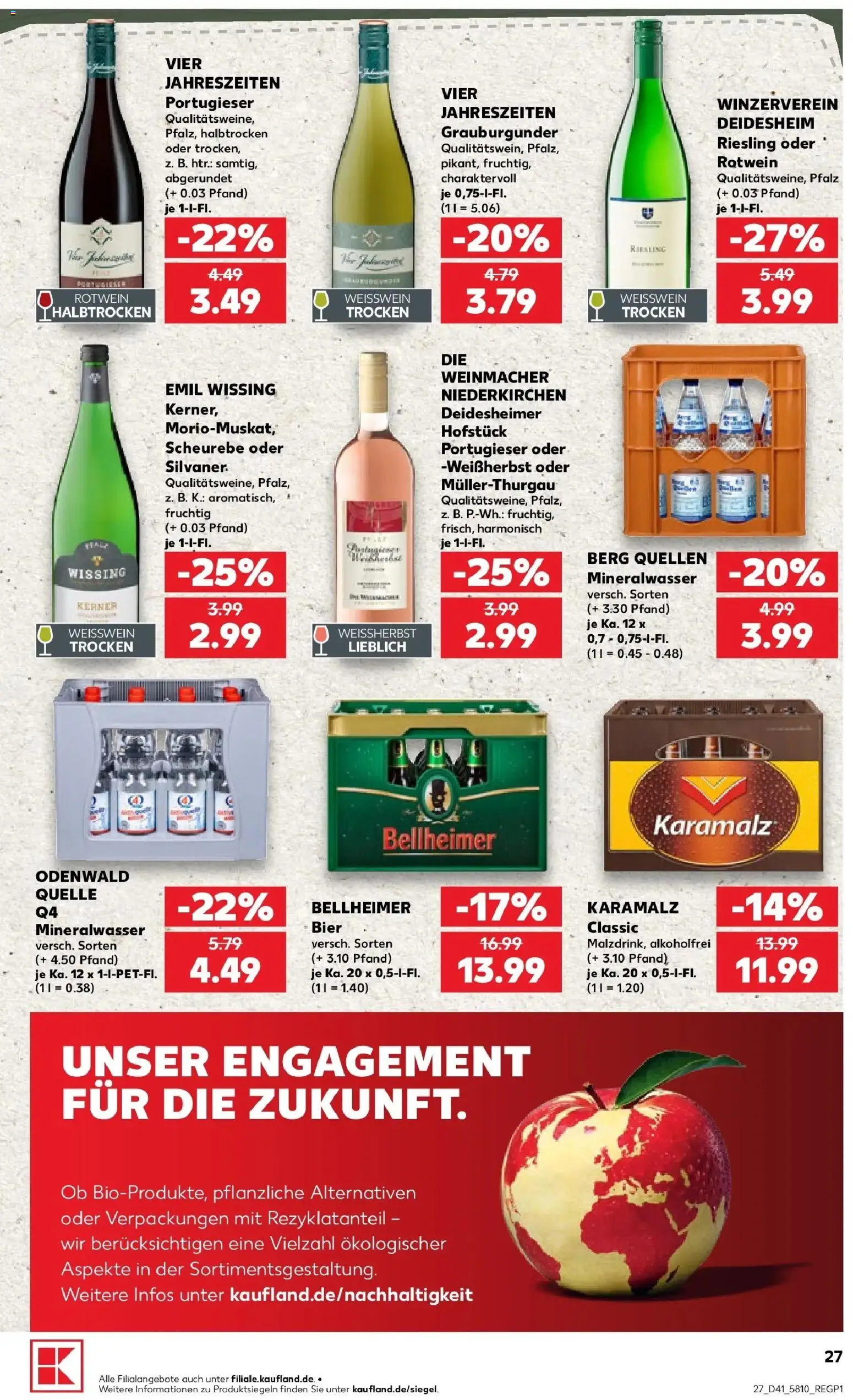 Prospekt Kaufland ab 08.10.2026 » Angebote Online zum Blättern | Seite: 27 | Produkte: Bier, Weißwein, Rotwein, Mineralwasser