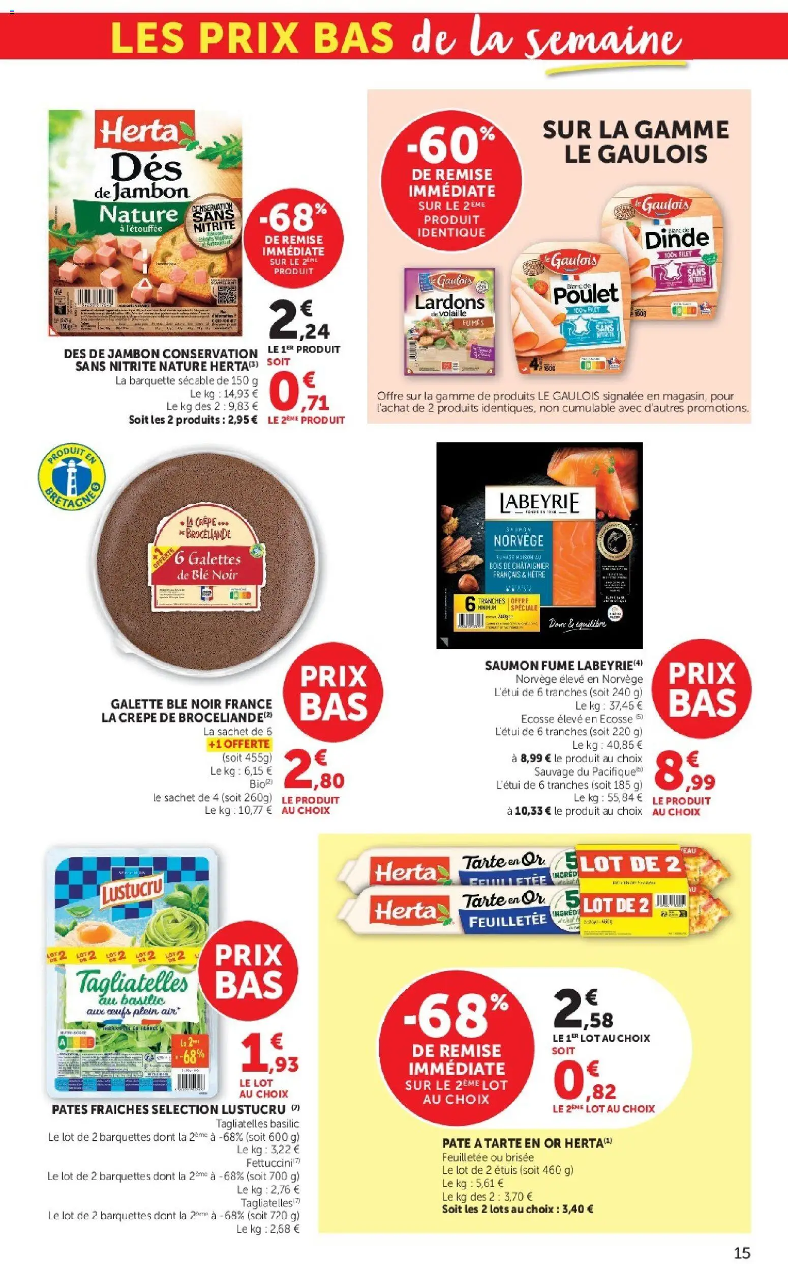 {H1} | Page: 15 | Produits: Lardons, Saumon fumé, Pâtes fraîches, Œufs