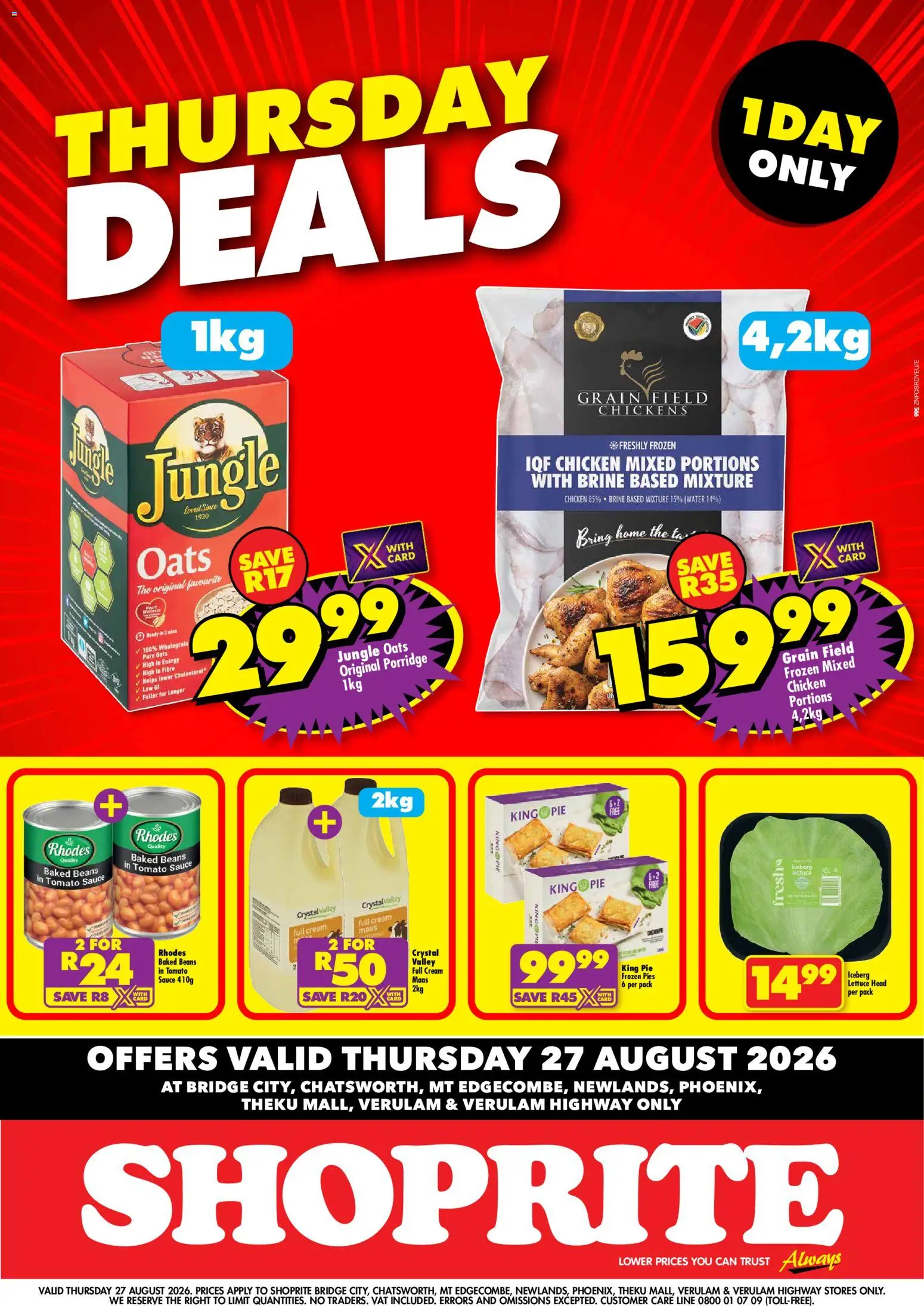 New Shoprite catalogue – valid from 27/08/2026 | Page: 1 | Products: Baked beans, Tomato sauce, Cream, Lettuce