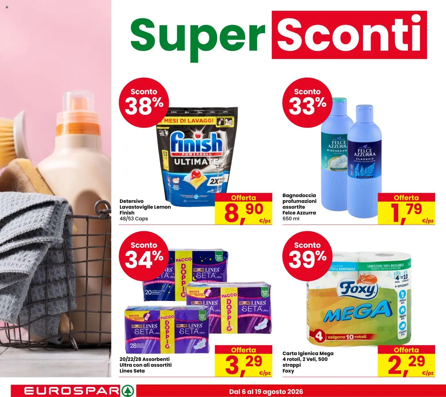Volantino Eurospar del 06/08/2026 | Pagina: 10 | Prodotti: Carta igienica, Lavastoviglie