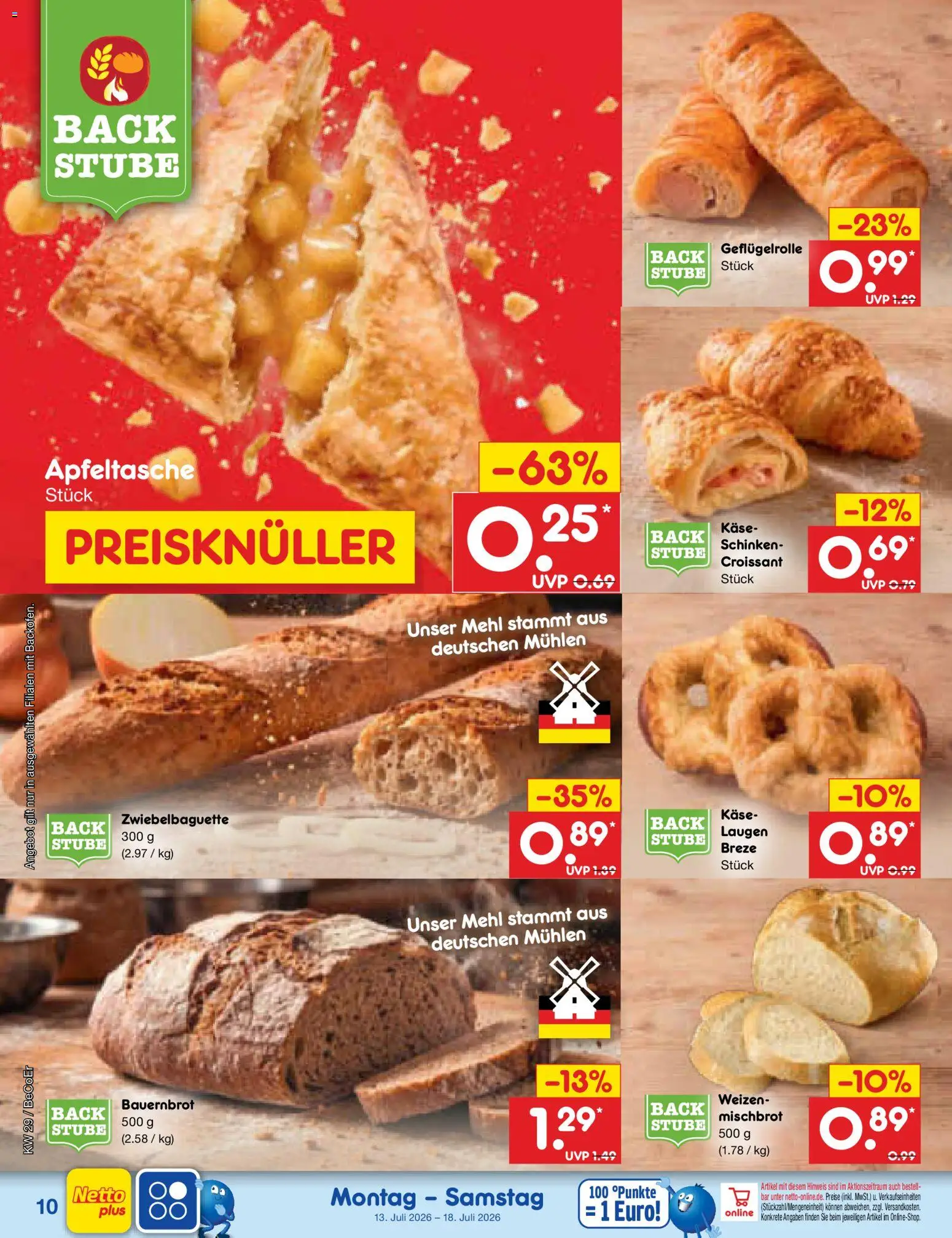 Netto Marken-Discount Prospekt – gültig ab 13.07.2026 | Seite: 10 | Produkte: Mehl, Käse, Croissant, Schinken
