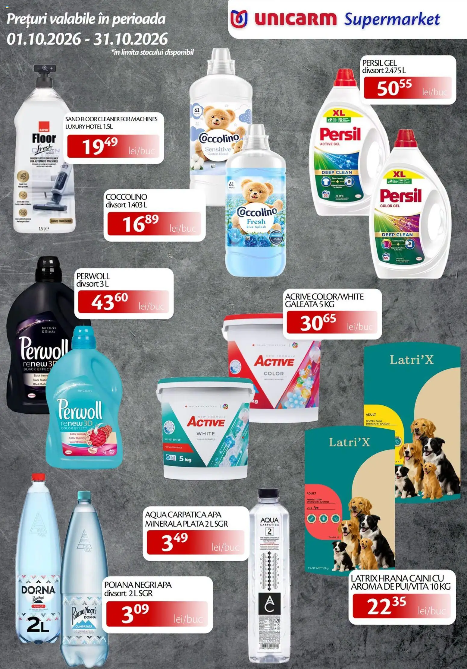 Noul catalog Unicarm – valabil de la 01.10.2026 | Pagină: 12 | Produse: Vită, Apa minerala plata, Aqua, Apă