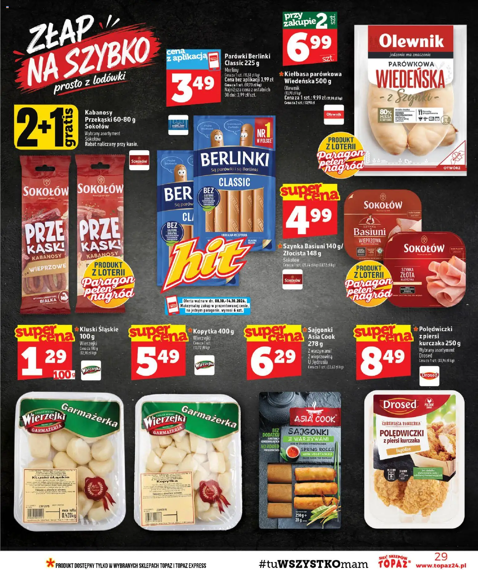 Topaz gazetka - MAZ od 08.10.2026 | Strona: 29 | Produkty: Panierka, Przekąski, Szynka, Berlinki