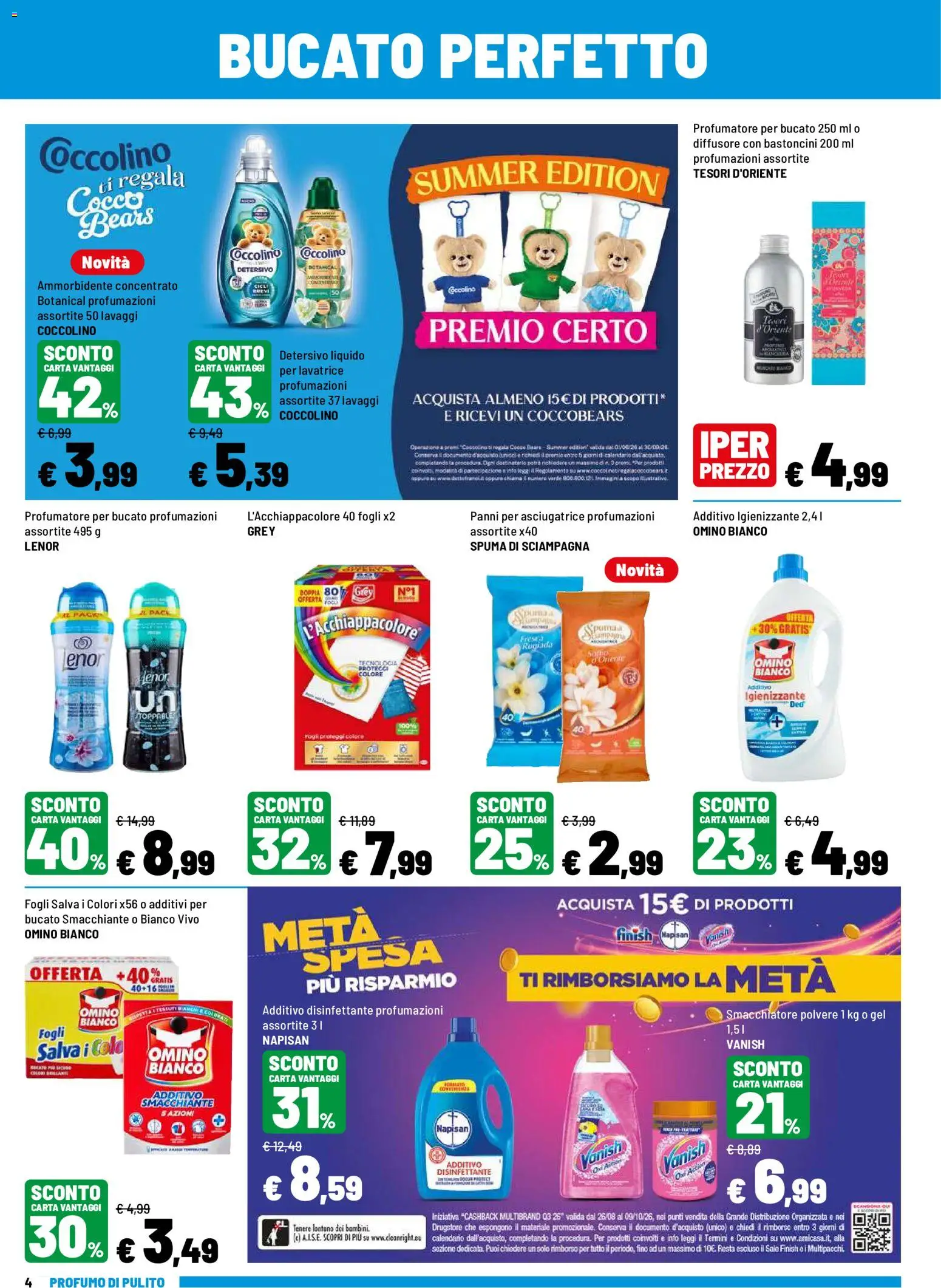 Volantino Iper del 03/09/2026 | Pagina: 4 | Prodotti: Ammorbidente, Smacchiatore, Asciugatrice, Cocco