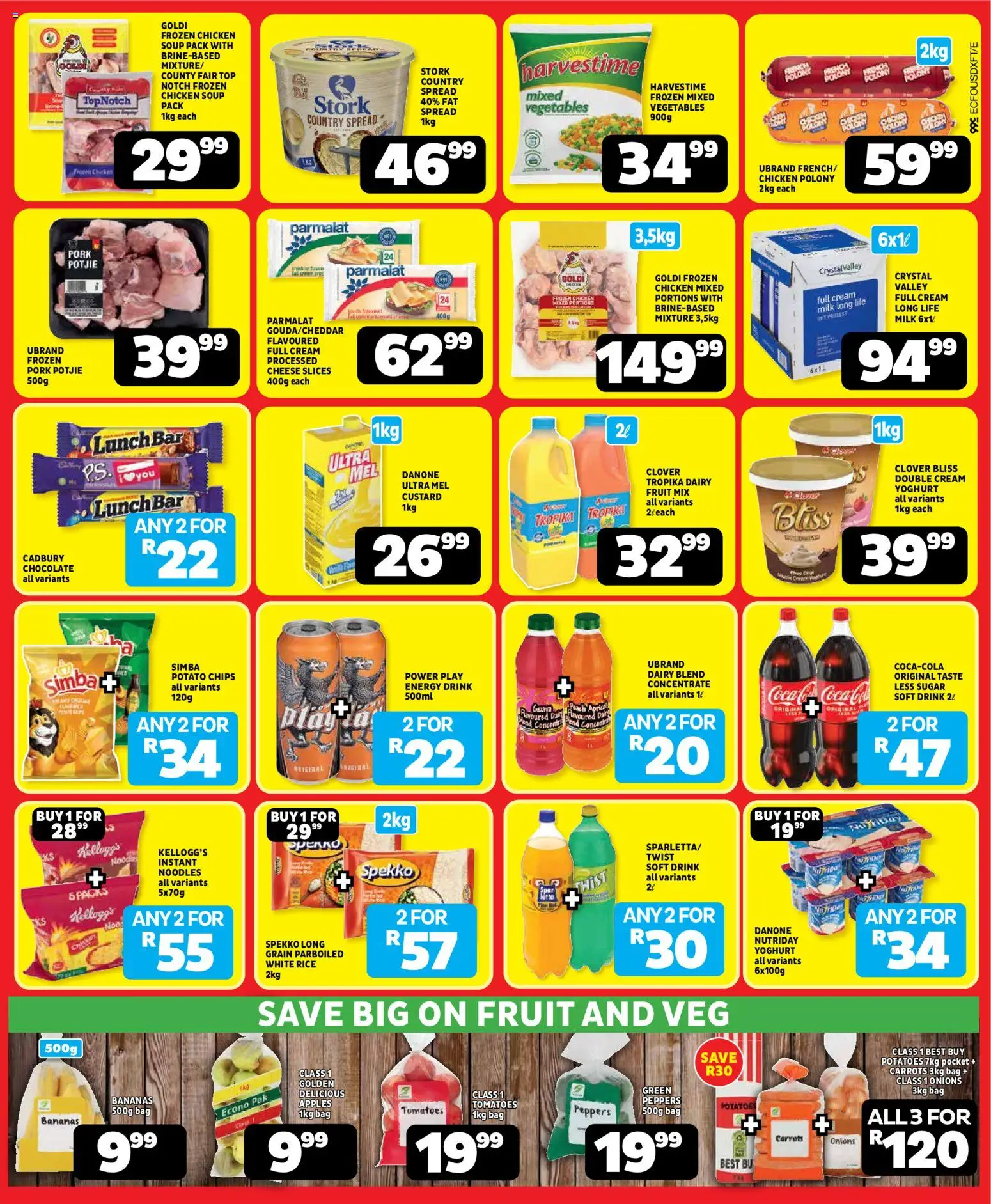 New Usave catalogue – valid from 24/08/2026 | Page: 3 | Products: Cheese, Bananas, Energy drink, Potatoes