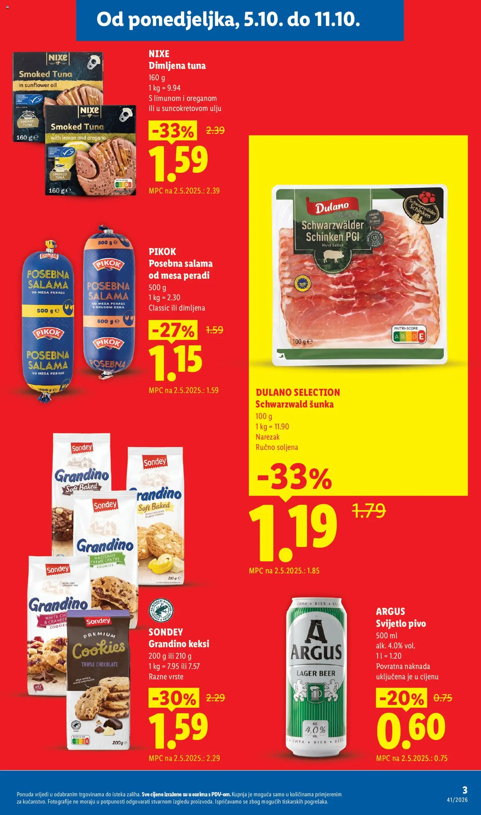 Lidl katalog | vrijedi od 05.10.2026 | Stranica: 3 | Proizvodi: Pikok, Svijetlo pivo, Šunka, Tuna