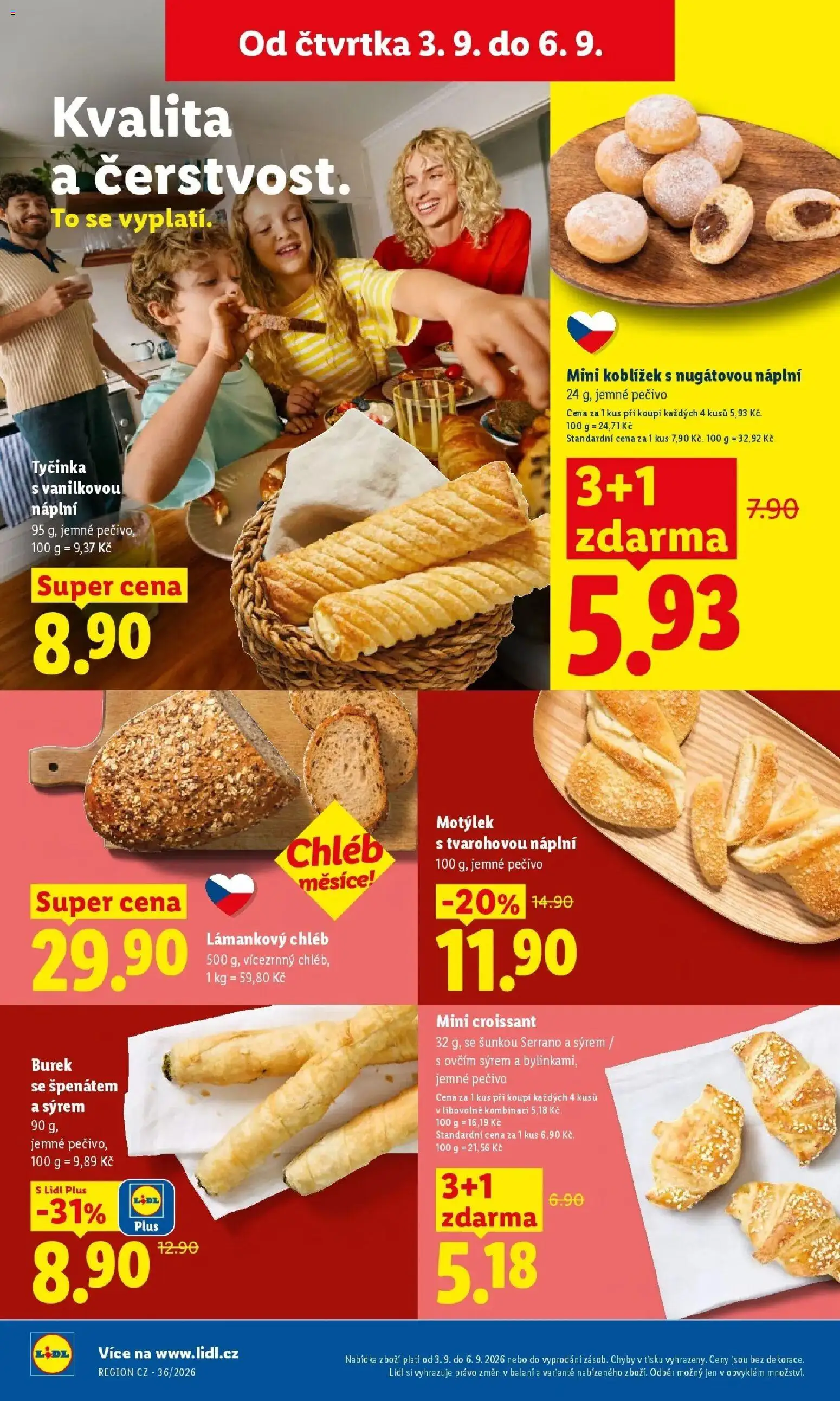Lidl leták od 03.09.2026 - Nový akční leták | Strana: 16 | Produkty: Chléb, Croissant, Burek, Lámankový chléb