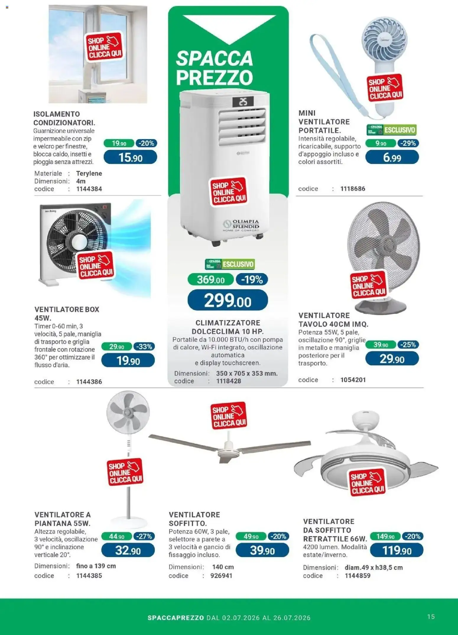 Volantino CFadda del 01/07/2026 | Pagina: 15 | Prodotti: Ventilatore, Climatizzatore, Griglia, Tavolo