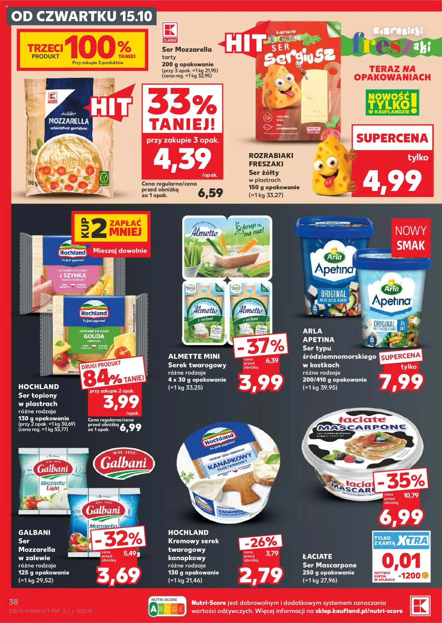 Kaufland Polsko leták - Jest fresz od 15.10.2026 | Strana: 38 | Produkty: Gouda, Mozzarella light, Mascarpone, Mozzarella