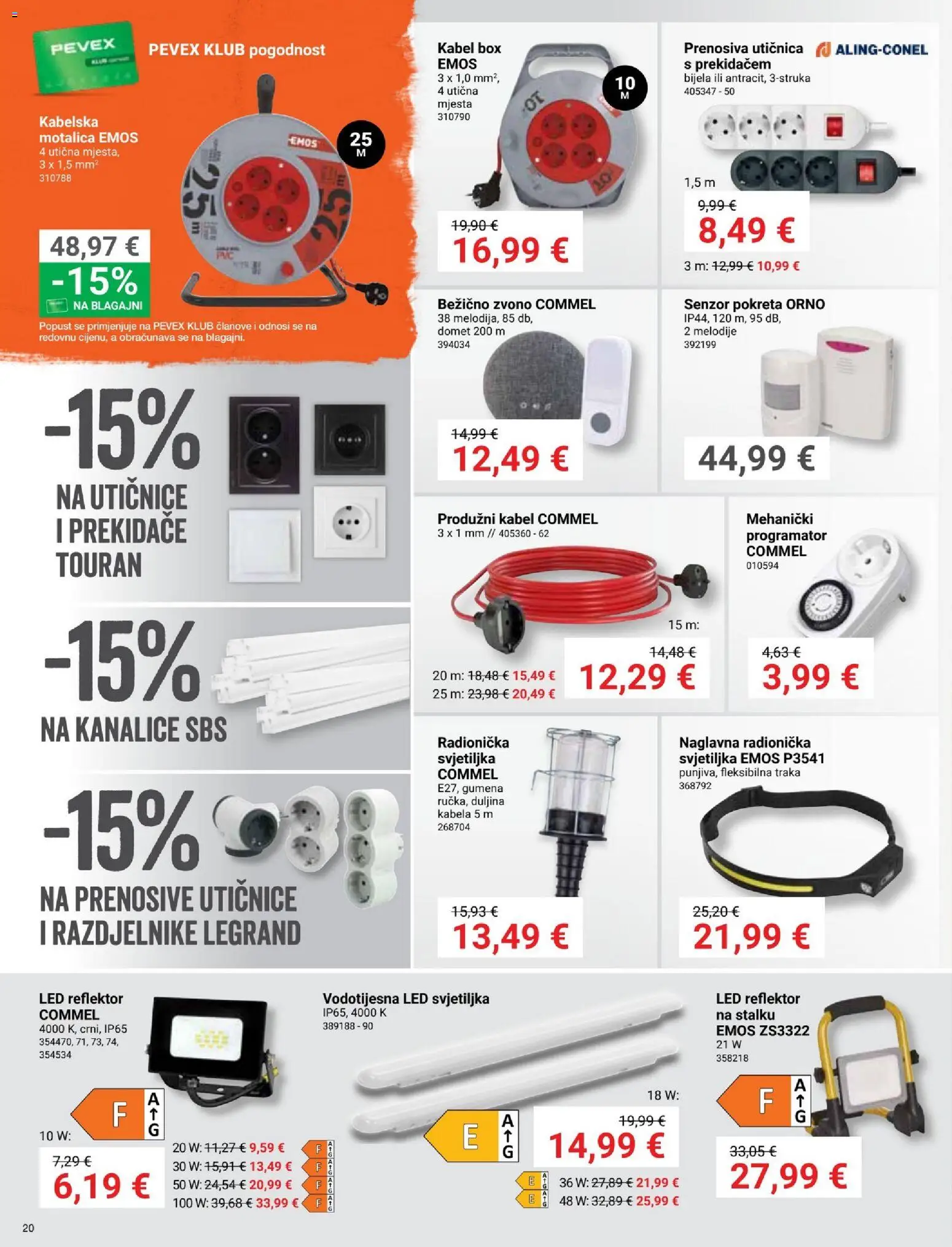 Pevex katalog | vrijedi od 03.04.2026 | Stranica: 20 | Proizvodi: Utičnica, Svjetiljka, Reflektor, Kabel