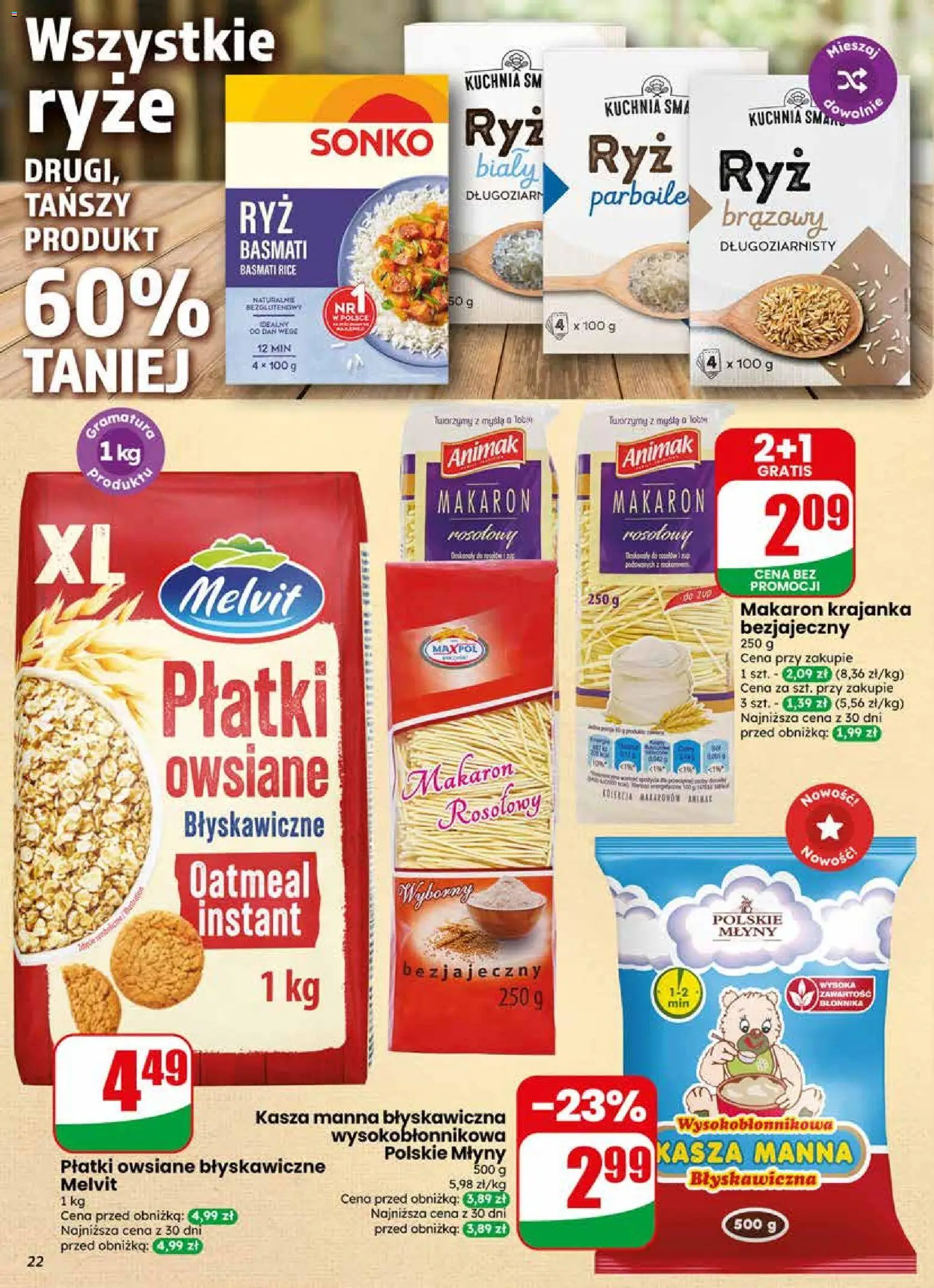 Dino gazetka od 13.05.2026 | Strona: 22 | Produkty: Płatki owsiane, Kasza, Płatki owsiane błyskawiczne, Ryż basmati