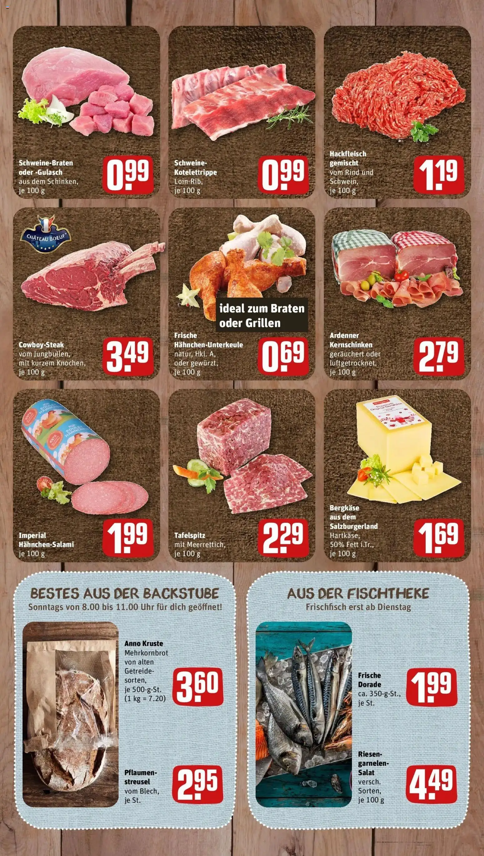 REWE Prospekt ab 10.08.2026 zum Blättern » Angebote | Seite: 7 | Produkte: Dorade, Pflaumen, Garnelen, Getreide