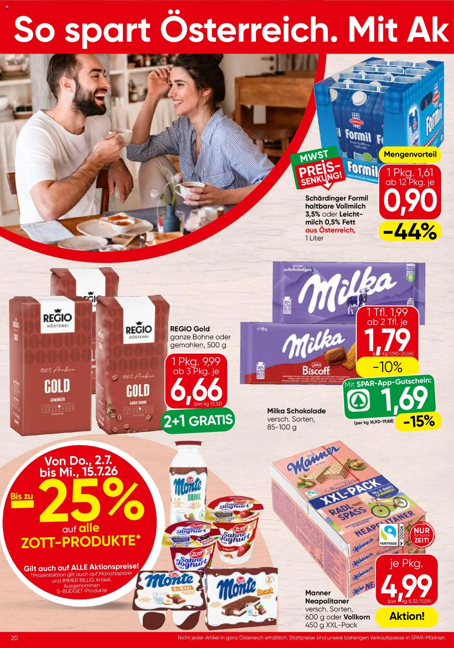 Spar Flugblatt - Steiermark gültig ab 01.07.2026 | Seite: 20 | Produkte: Sahne, Milch, Joghurt, Schokolade