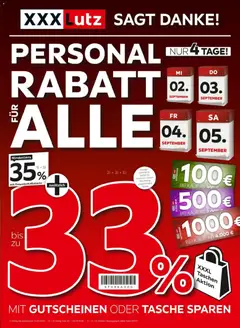 XXXLutz Personalrabatt für alle ab 02.09.2026 gültig