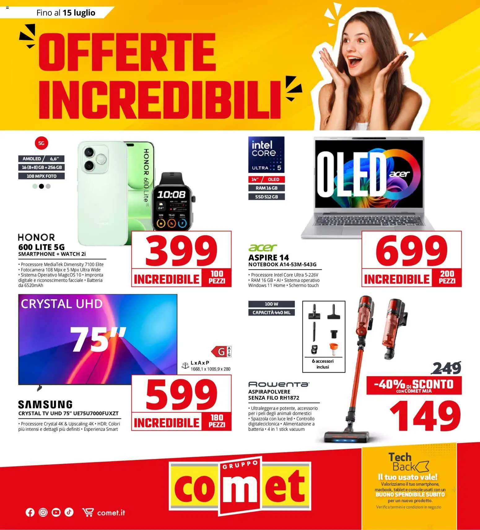 Volantino Comet del 13/07/2026 | Pagina: 1 | Prodotti: Notebook, Smartphone, Fotocamera, Aspirapolvere