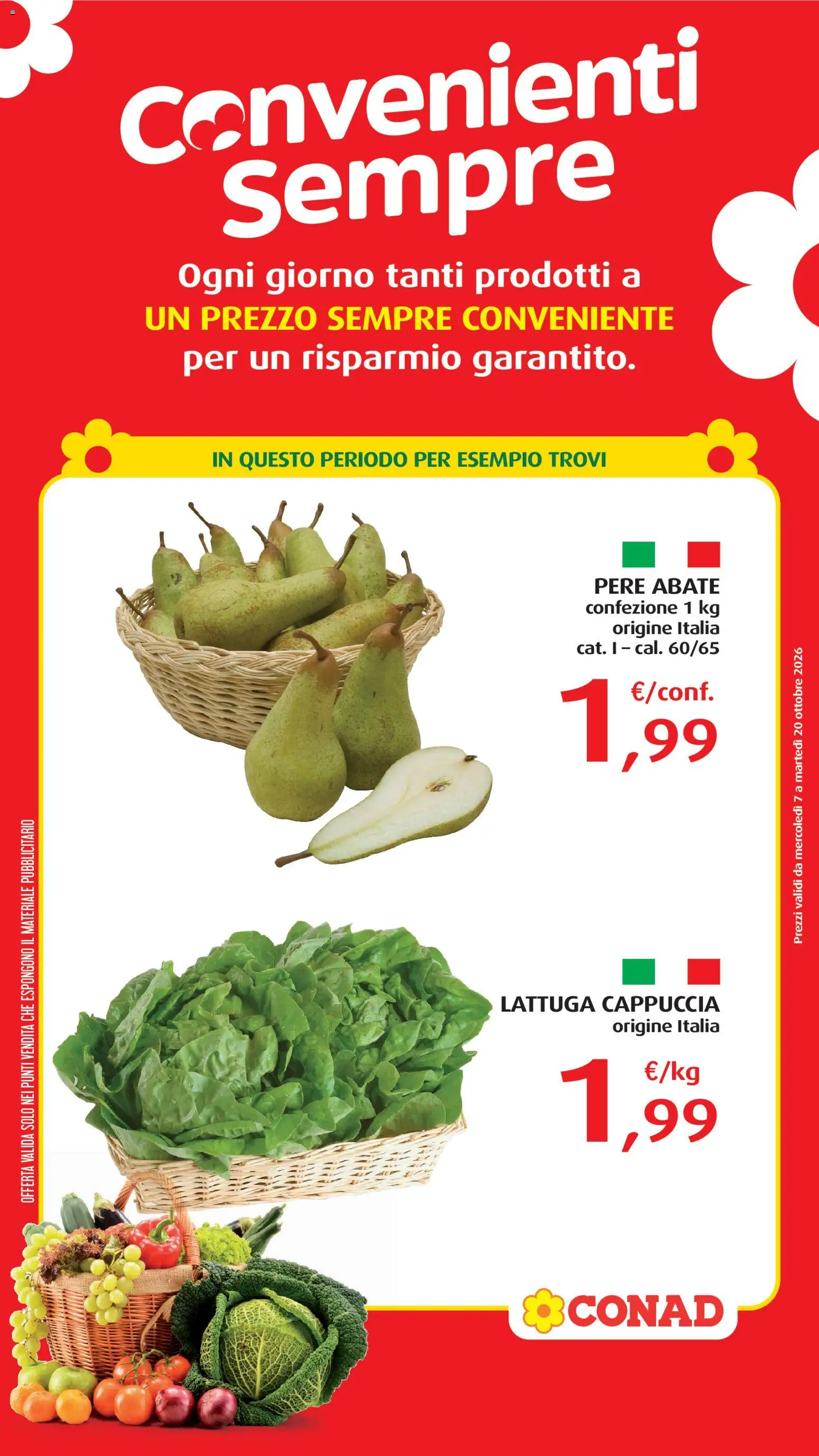 Volantino Conad del 07/10/2026 | Pagina: 1 | Prodotti: Pere, Lattuga