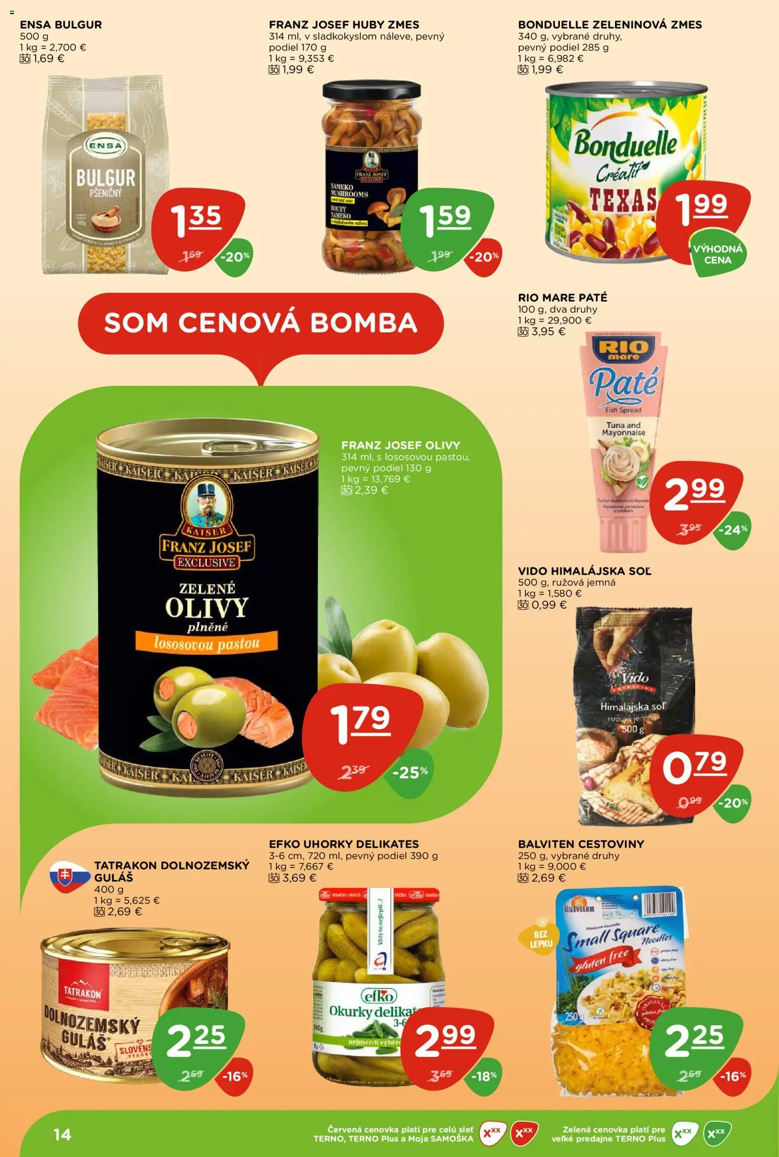 Nové Terno akcie – leták je platný od 17.09.2026 | Strana: 14 | Produkty: Rio Mare, Olivy, Soľ, Huby