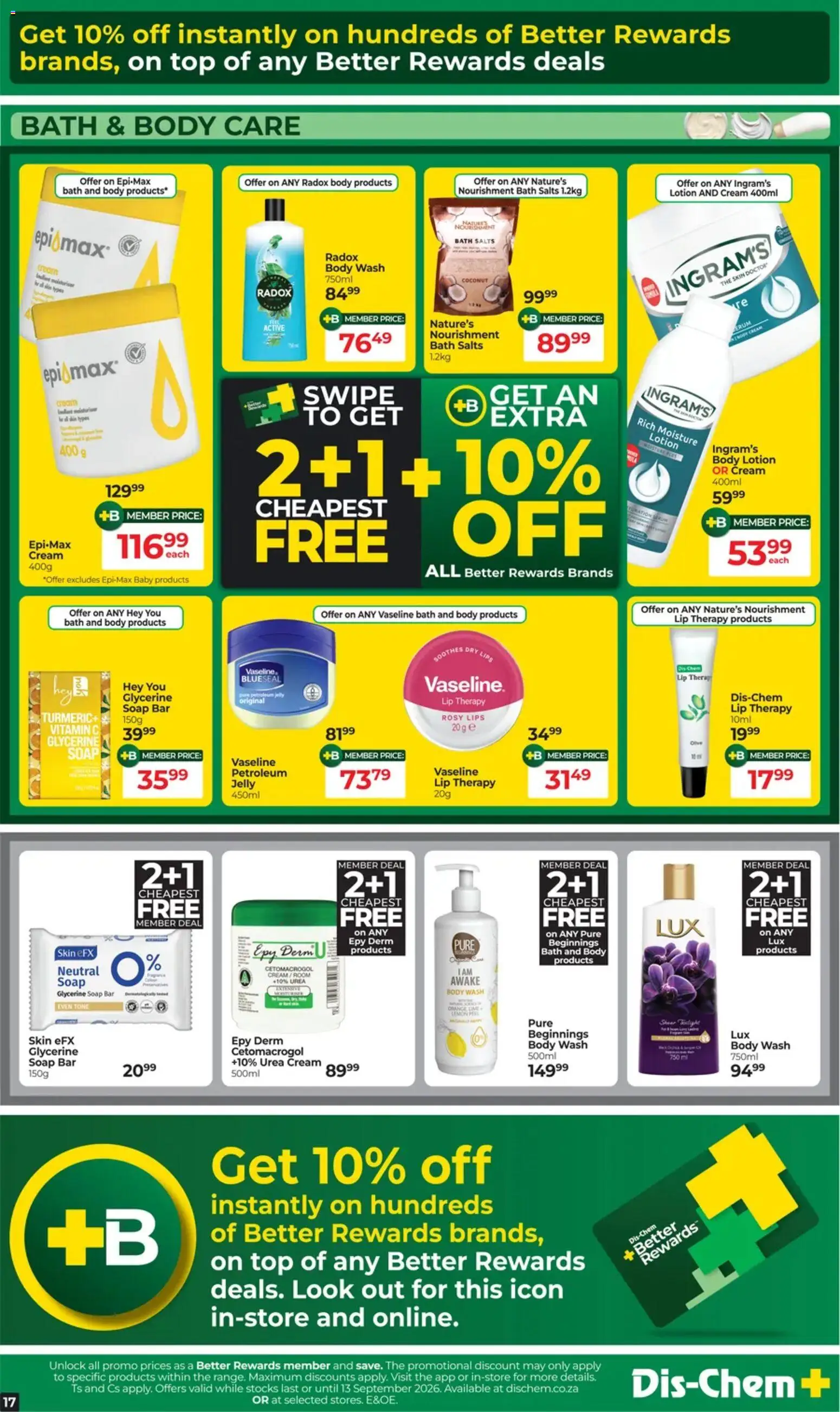 New Dis-Chem catalogue – valid from 11/08/2026 | Page: 14 | Products: Bath, Body wash, Petroleum jelly, Lemon