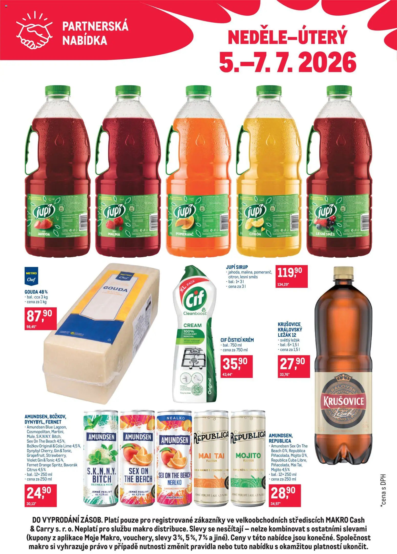 Makro leták - Partnerská nabídka od 05.07.2026 | Strana: 1 | Produkty: Gin, Cif, Tonic, Cola