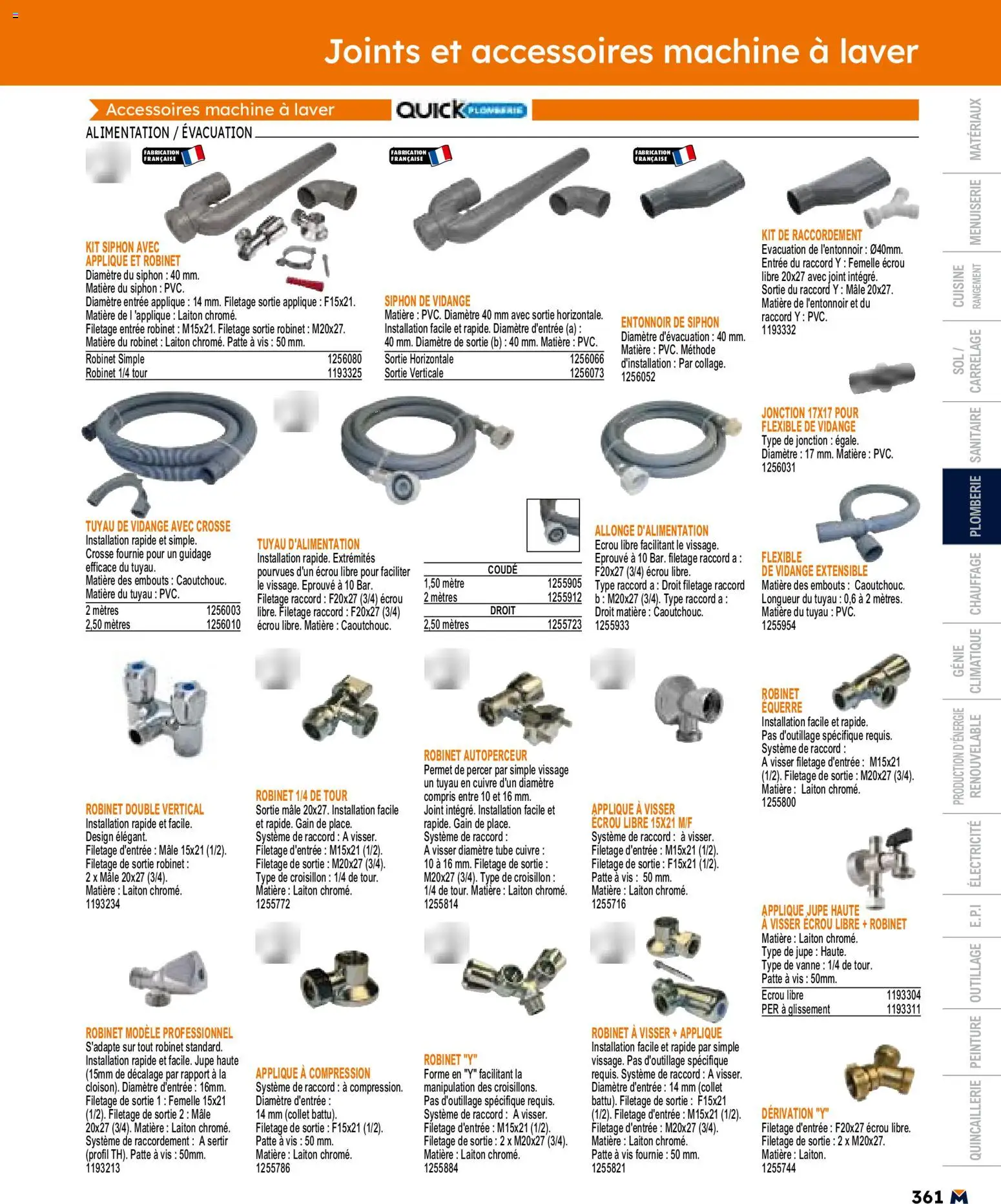 {H1} | Page: 361 | Produits: Robinet, Mètre, Tuyau, Jupe