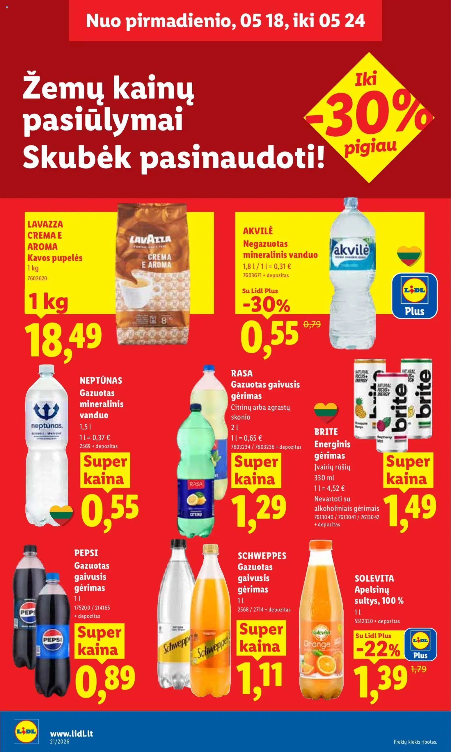 LIDL akcijos nuo 18.05.2026 | Puslapis: 20 | Prekių: Pupelės, Kavos pupelės, Mineralinis vanduo