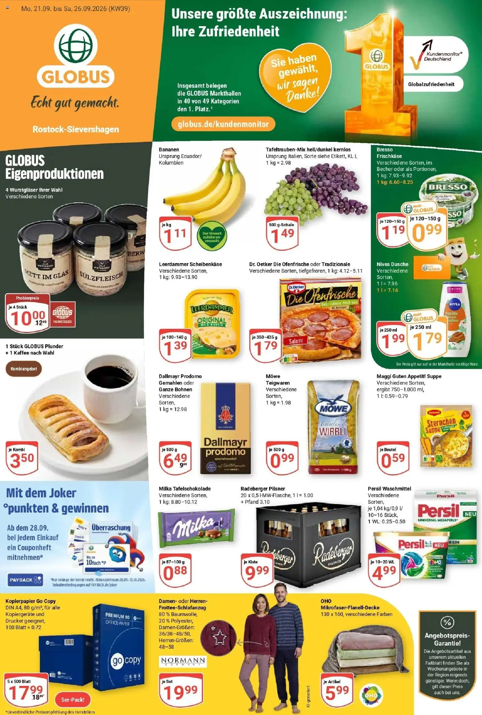 Globus Prospekt Lambrechtshagen (ab 21.09.2026) » Angebote online | Seite: 3 | Produkte: Milka, Waschmittel, Dallmayr prodomo, Frischkase