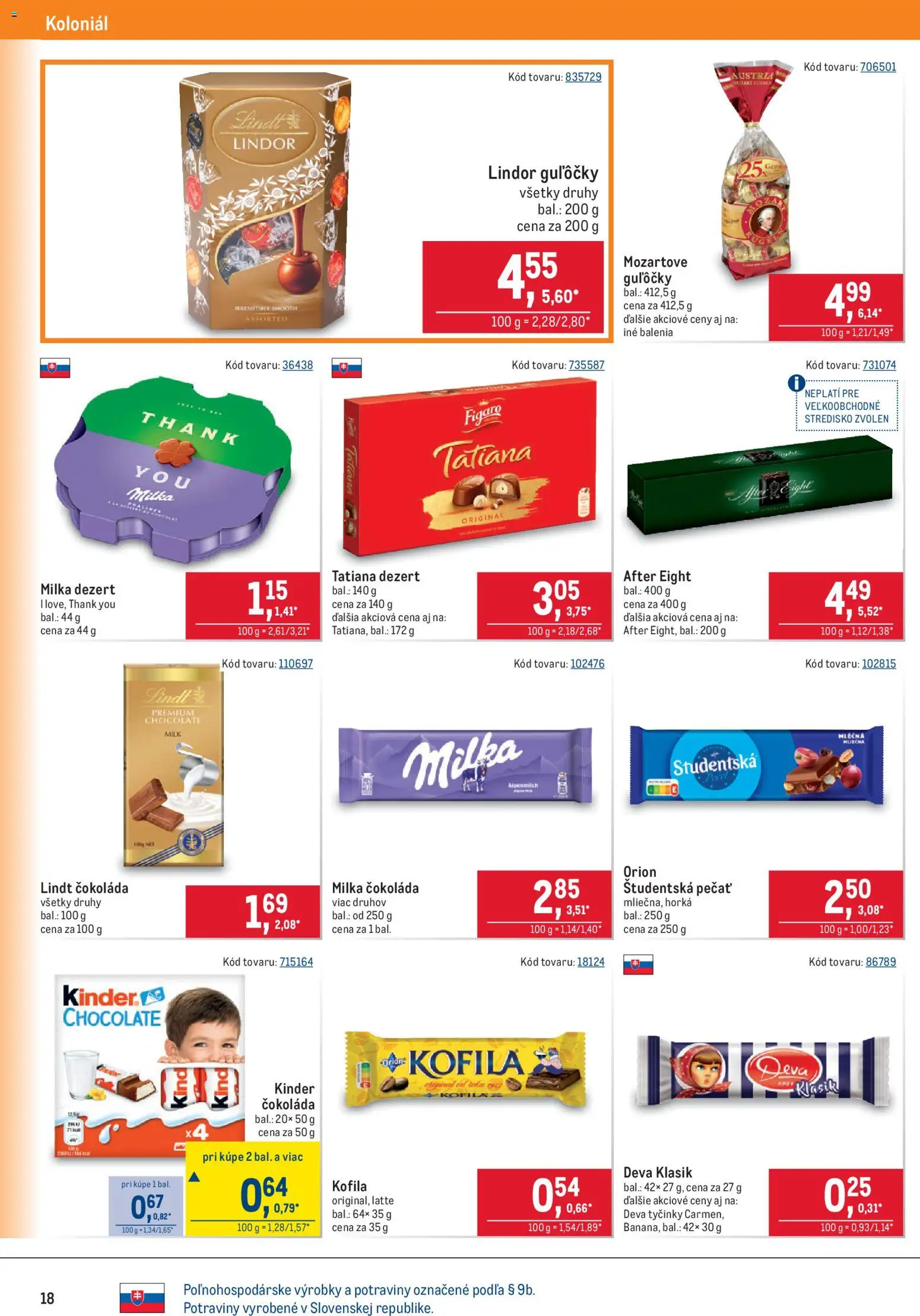 Nové Metro akcie – leták je platný od 21.10.2026 | Strana: 18 | Produkty: Lindor, Lindt, Čokoláda, Milka