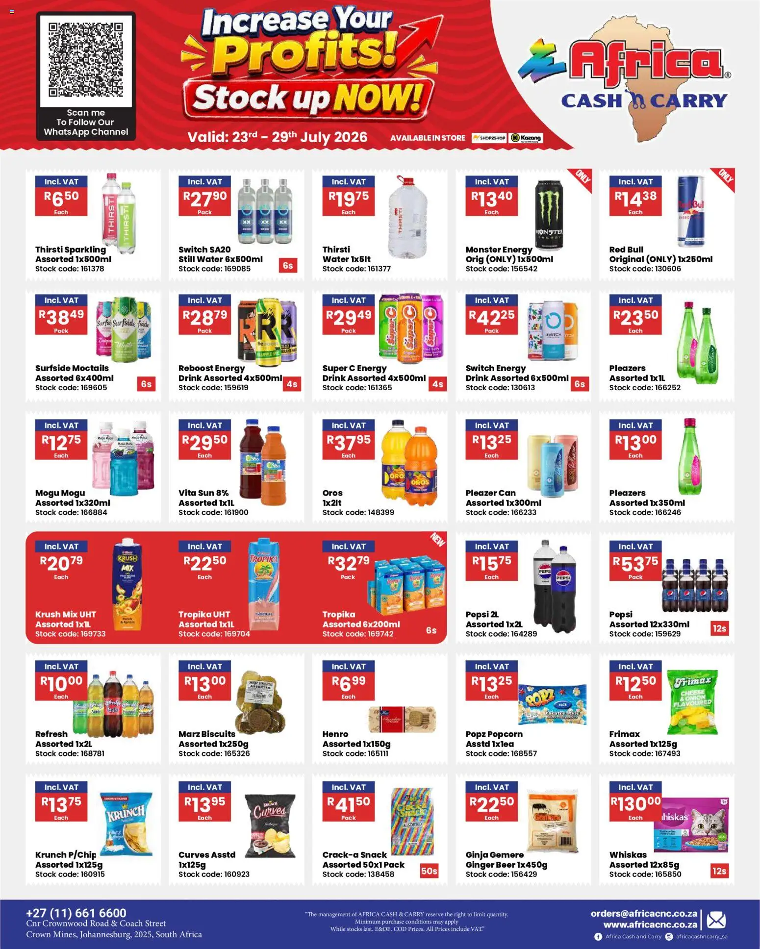 New Africa Cash & Carry catalogue – valid from 23/07/2026 | Page: 25 | Products: Beer, Switch, Stock, Water