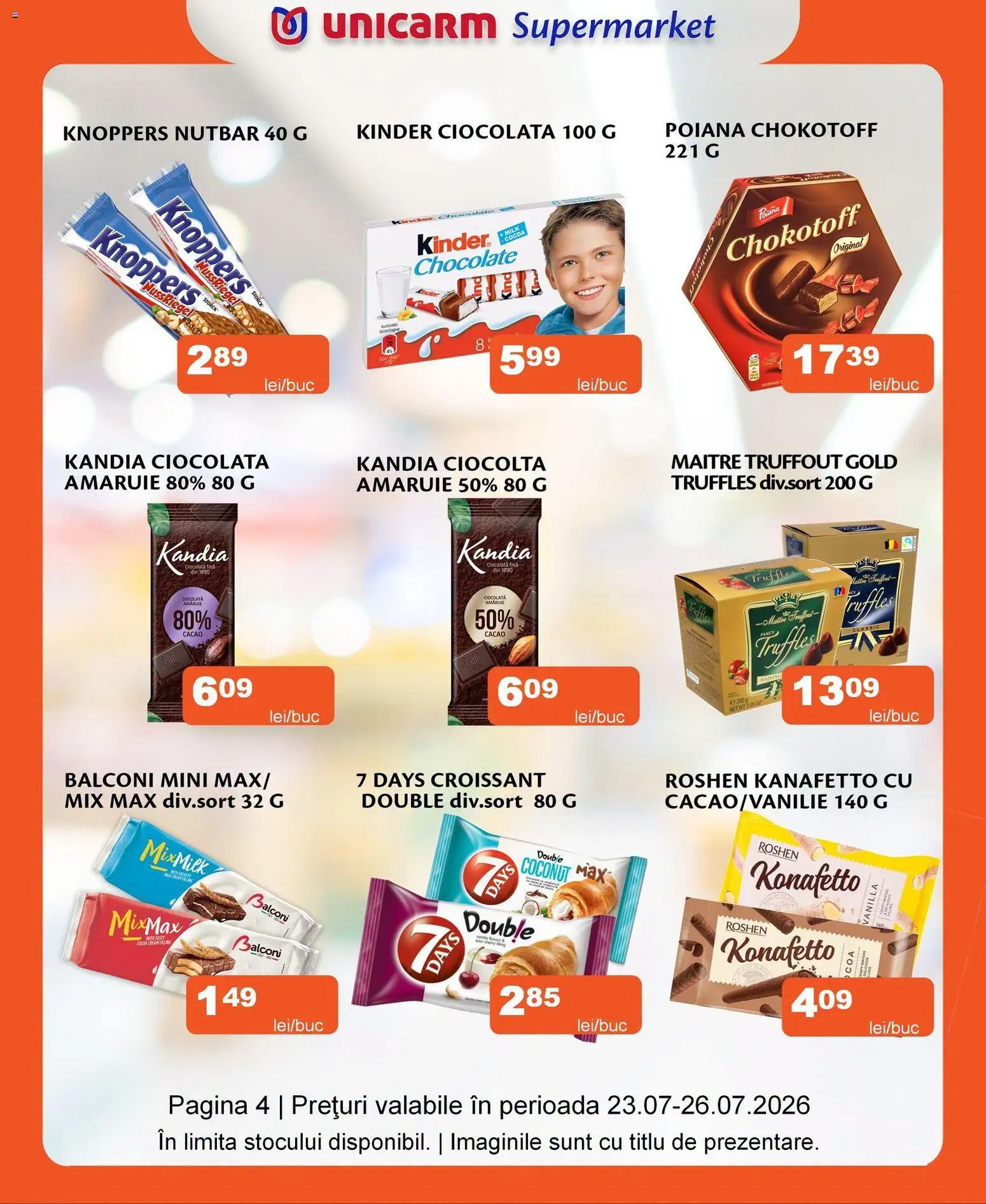 Noul catalog Unicarm – valabil de la 23.07.2026 | Pagină: 4 | Produse: Ciocolată, Cacao