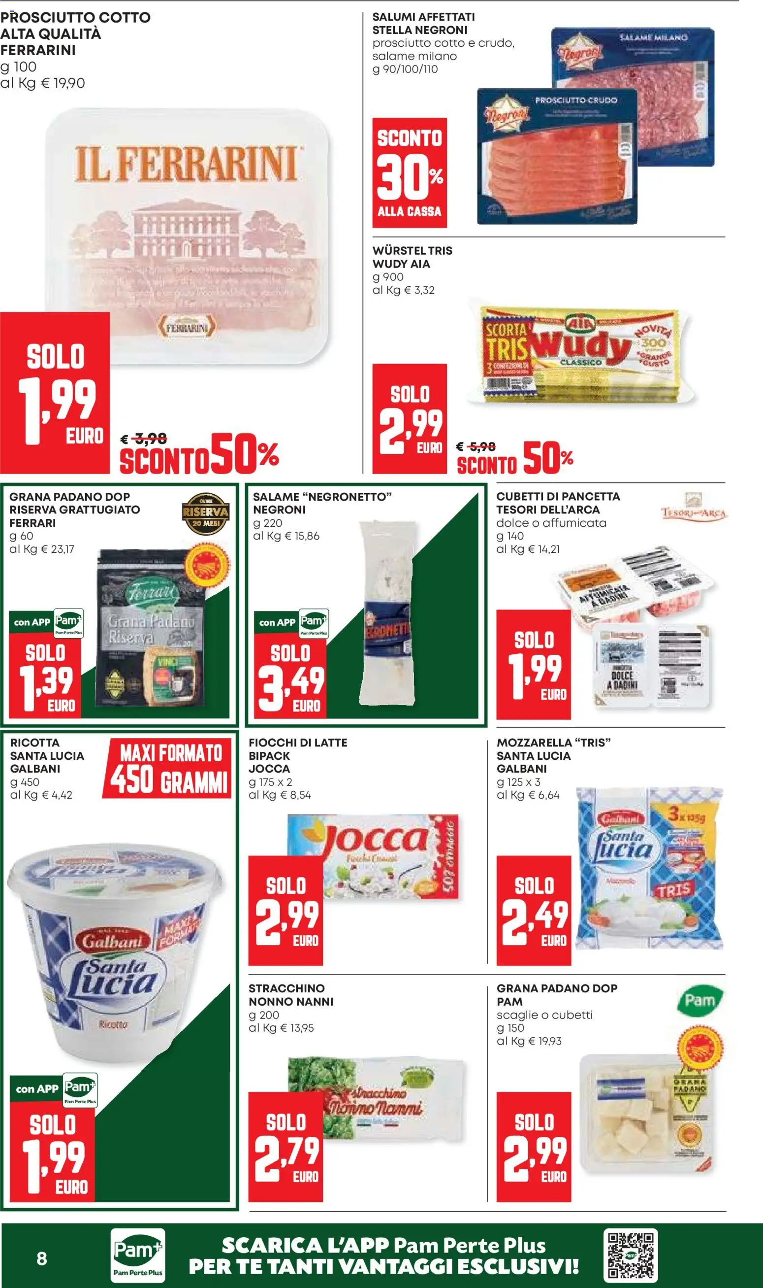 Volantino Panorama del 27/08/2026 | Pagina: 8 | Prodotti: Prosciutto Crudo, Mozzarella, Latte, Grana Padano