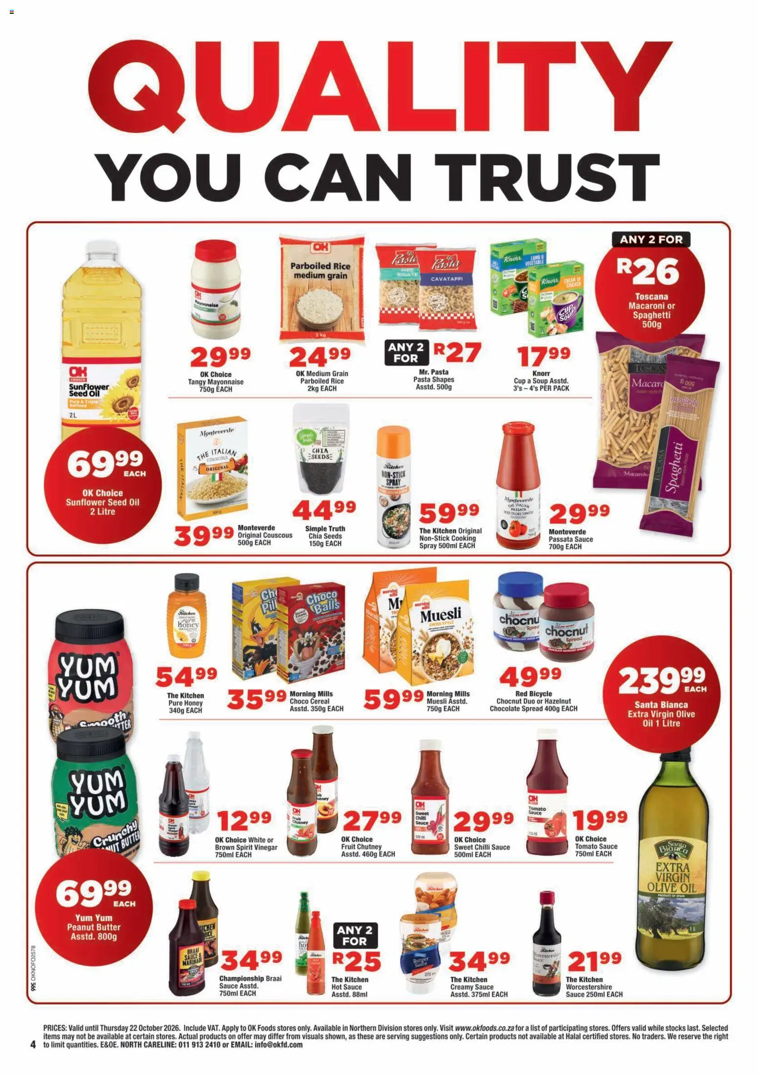 New OK Foods catalogue – valid from 14/10/2026 | Page: 4 | Products: Butter, Vinegar, Tomato sauce, Cream