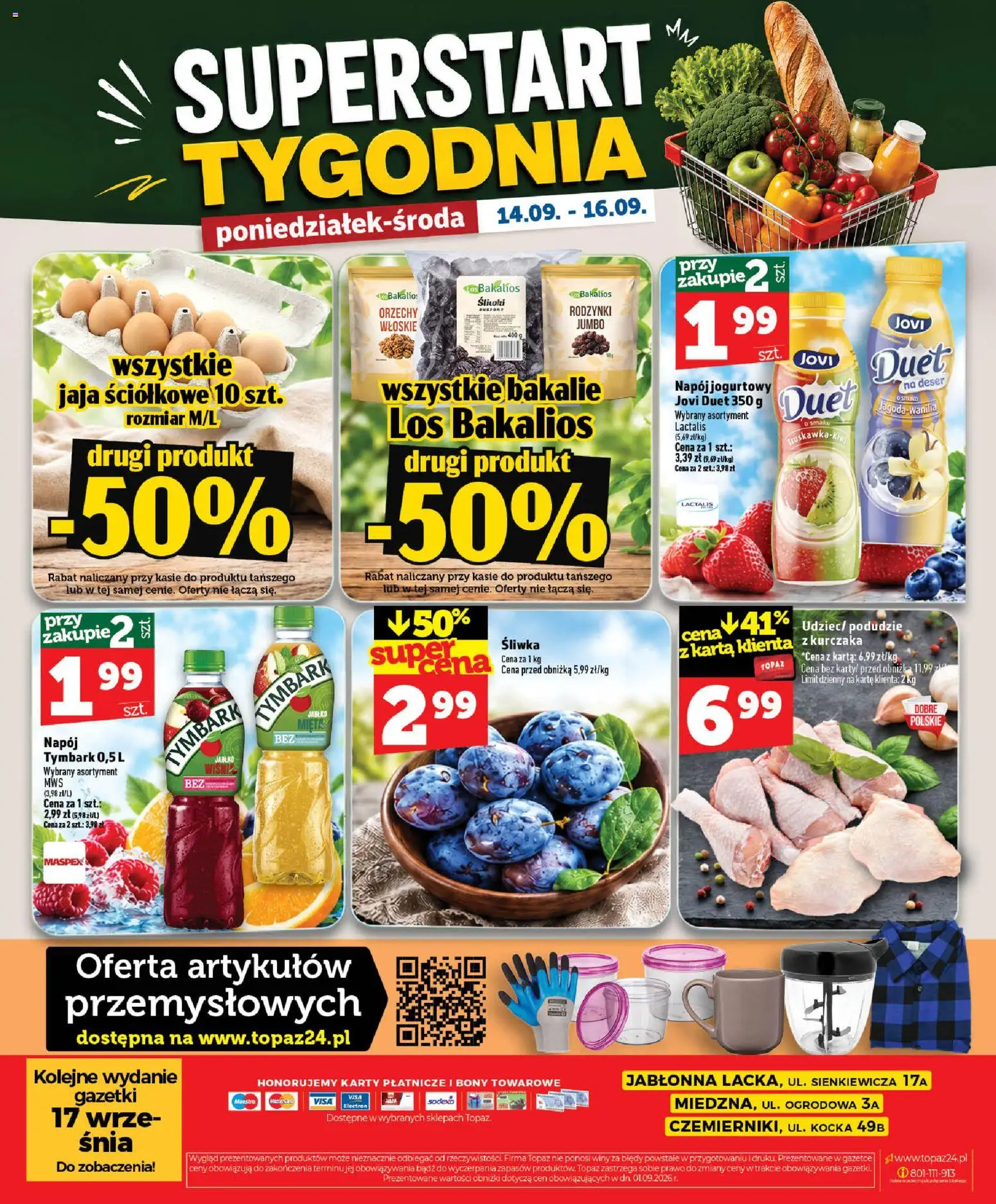 Topaz gazetka - Ceny małe na stałe od 10.09.2026 | Strona: 52 | Produkty: Karta, Deser, Rodzynki, Jaja