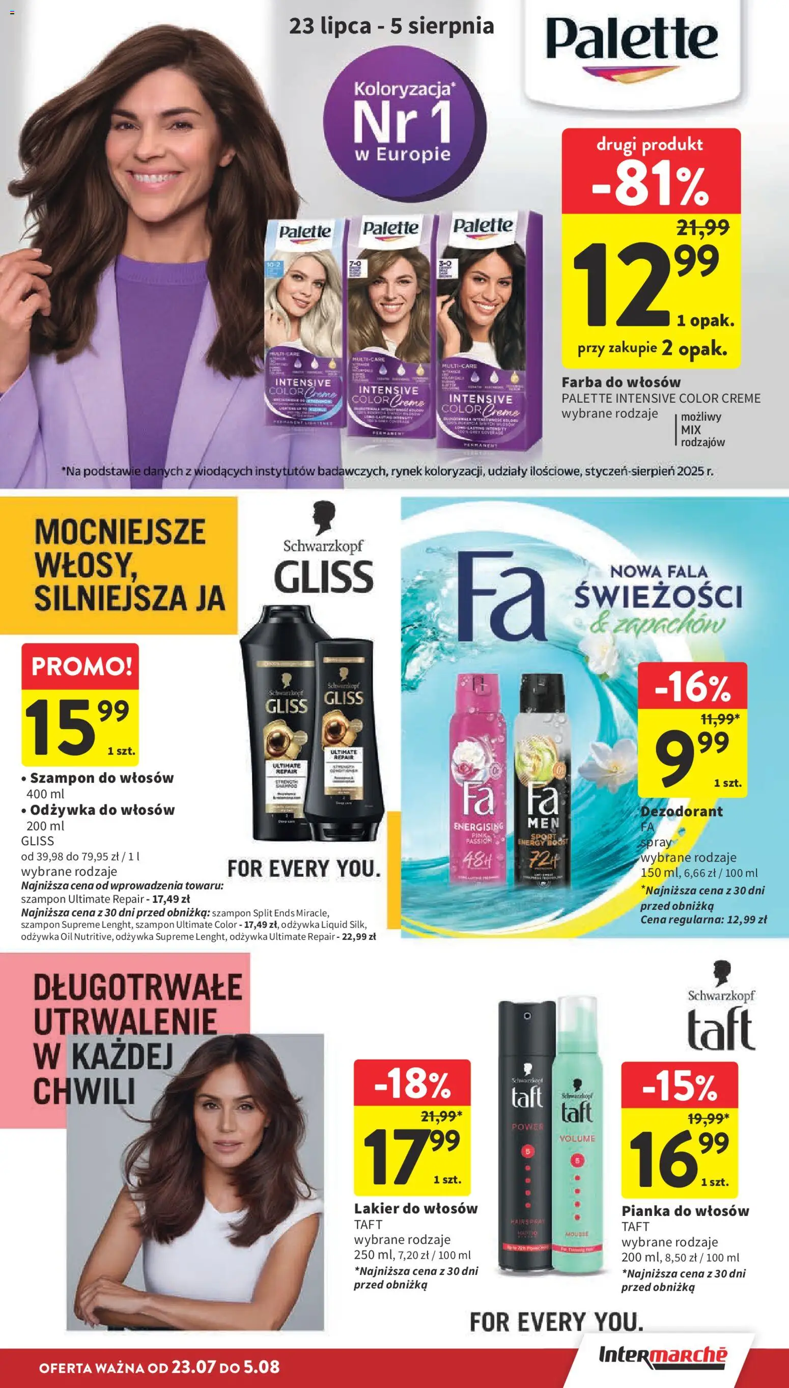 Intermarche gazetka od 23.07.2026 | Strona: 33 | Produkty: Farba do włosów, Szampon, Lakier do włosów, Odżywka do włosów