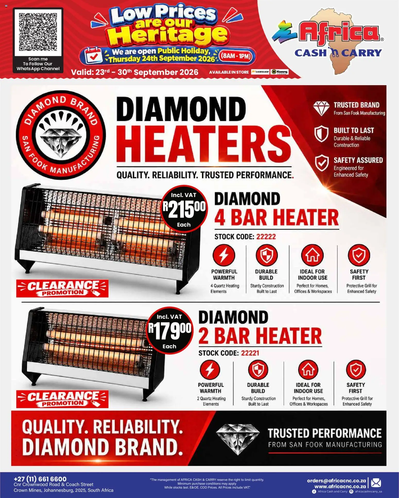 New Africa Cash & Carry catalogue – valid from 23/09/2026 | Page: 38 | Products: Grill, Heater, Bar heater, Stock