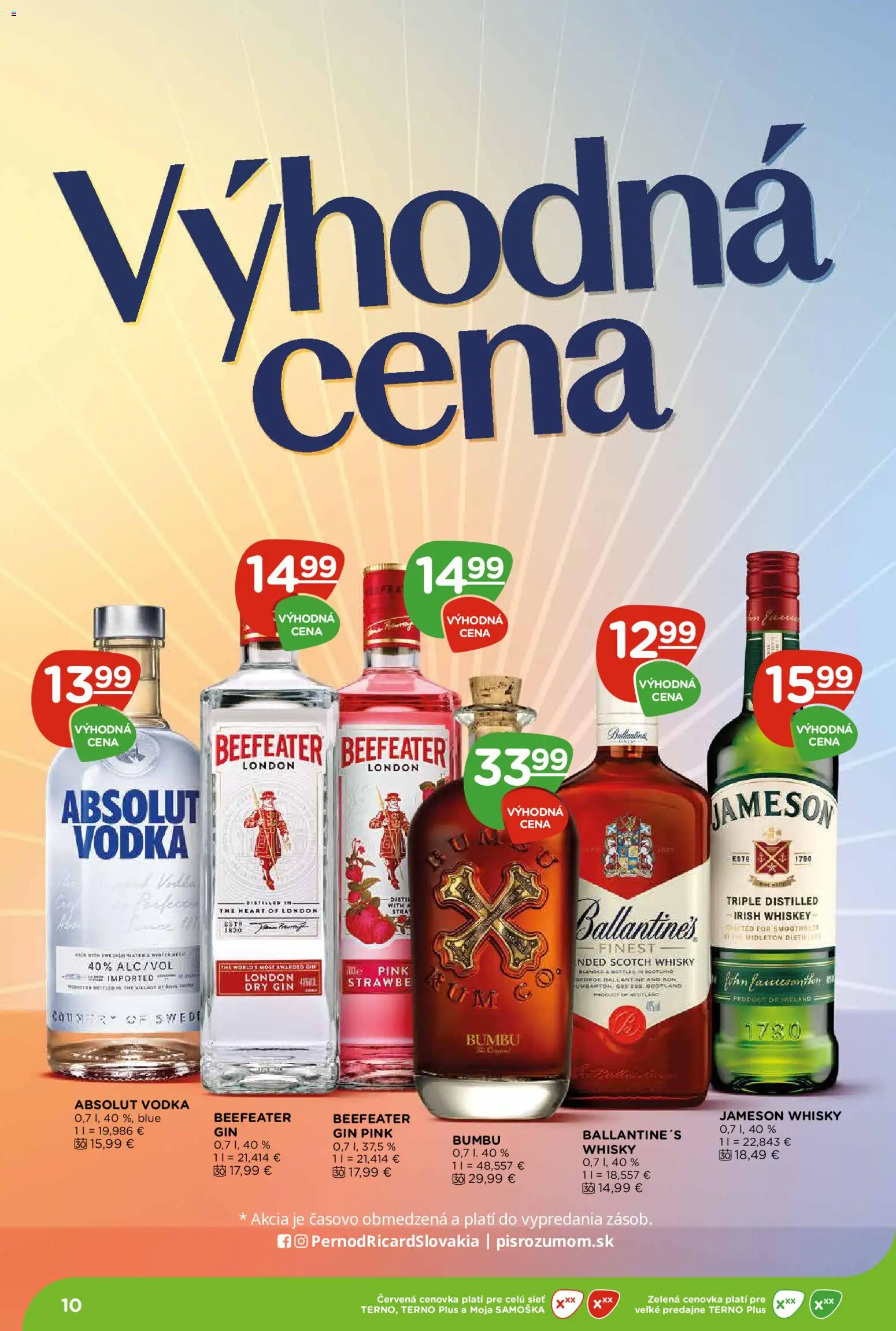 Nové Terno akcie – leták je platný od 13.08.2026 | Strana: 10 | Produkty: Beefeater, Gin, Vodka, Absolut vodka