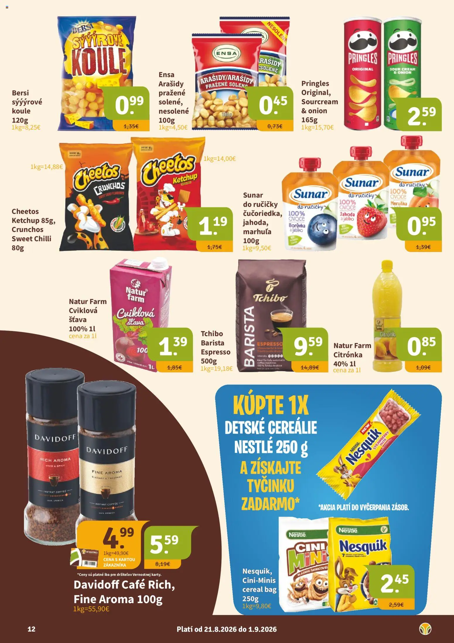 Nové Nitrazdroj akcie – leták je platný od 21.08.2026 | Strana: 12 | Produkty: Chilli, Pringles, Cereálie, Nesquik