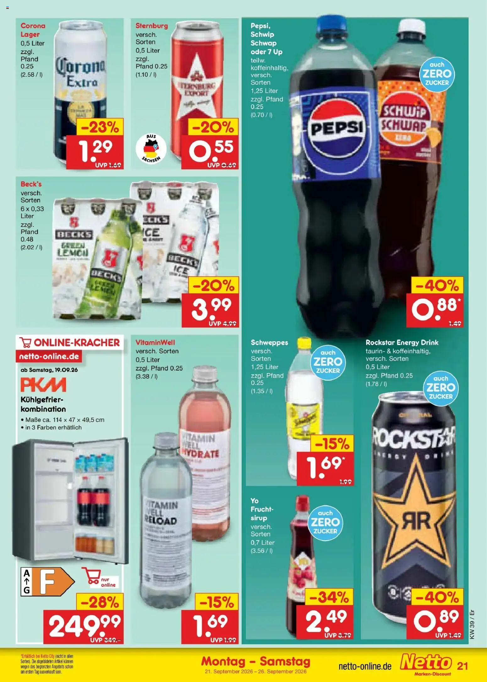 Netto Marken-Discount Prospekt Naumburg – gültig ab 21.09.2026 | Seite: 29 | Produkte: Energy, Schweppes, Zucker, Pepsi
