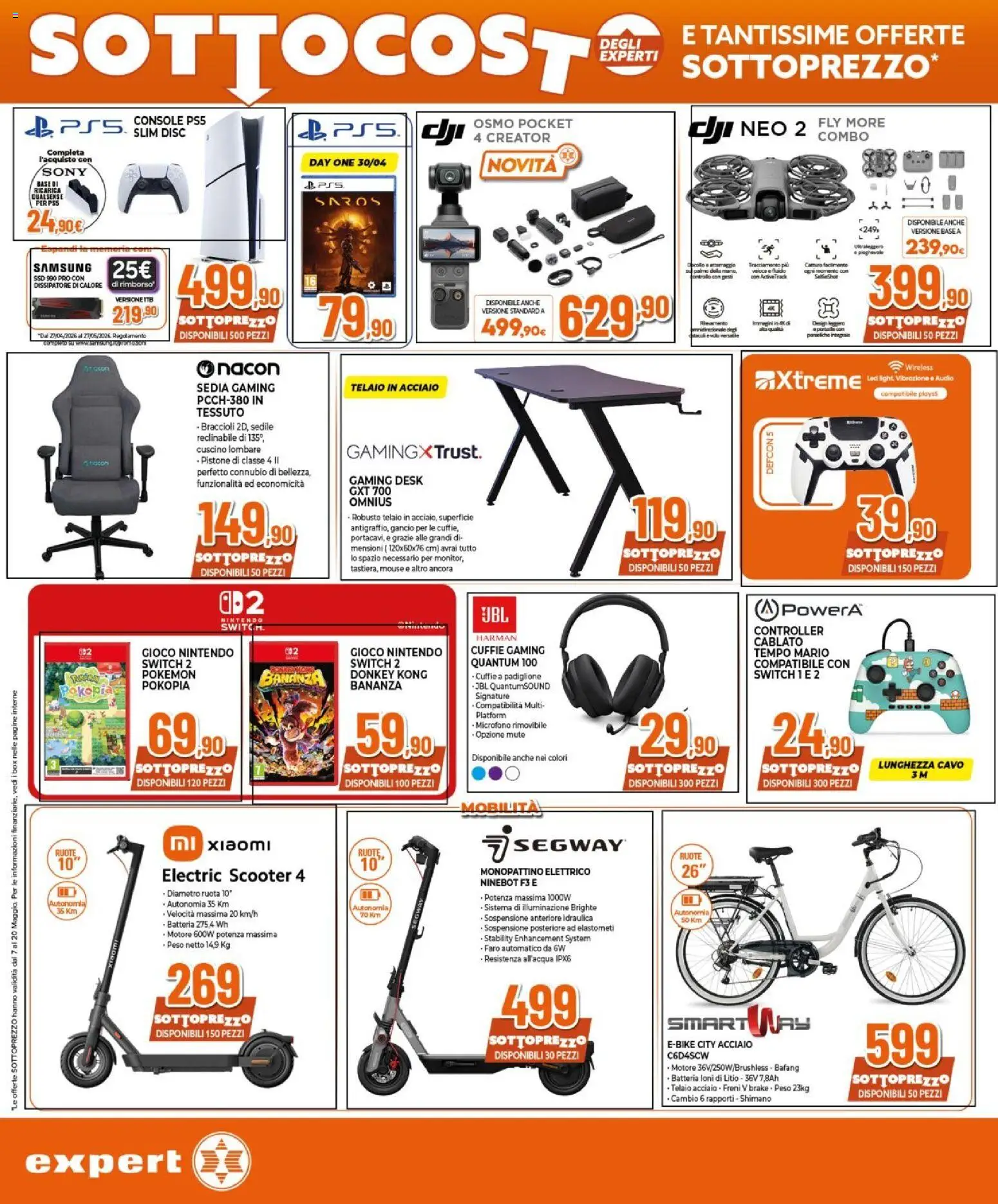 Volantino Expert del 07.05.2026 | Pagina: 12 | Prodotti: Monopattino, Braccioli, Cuffie, Cavo