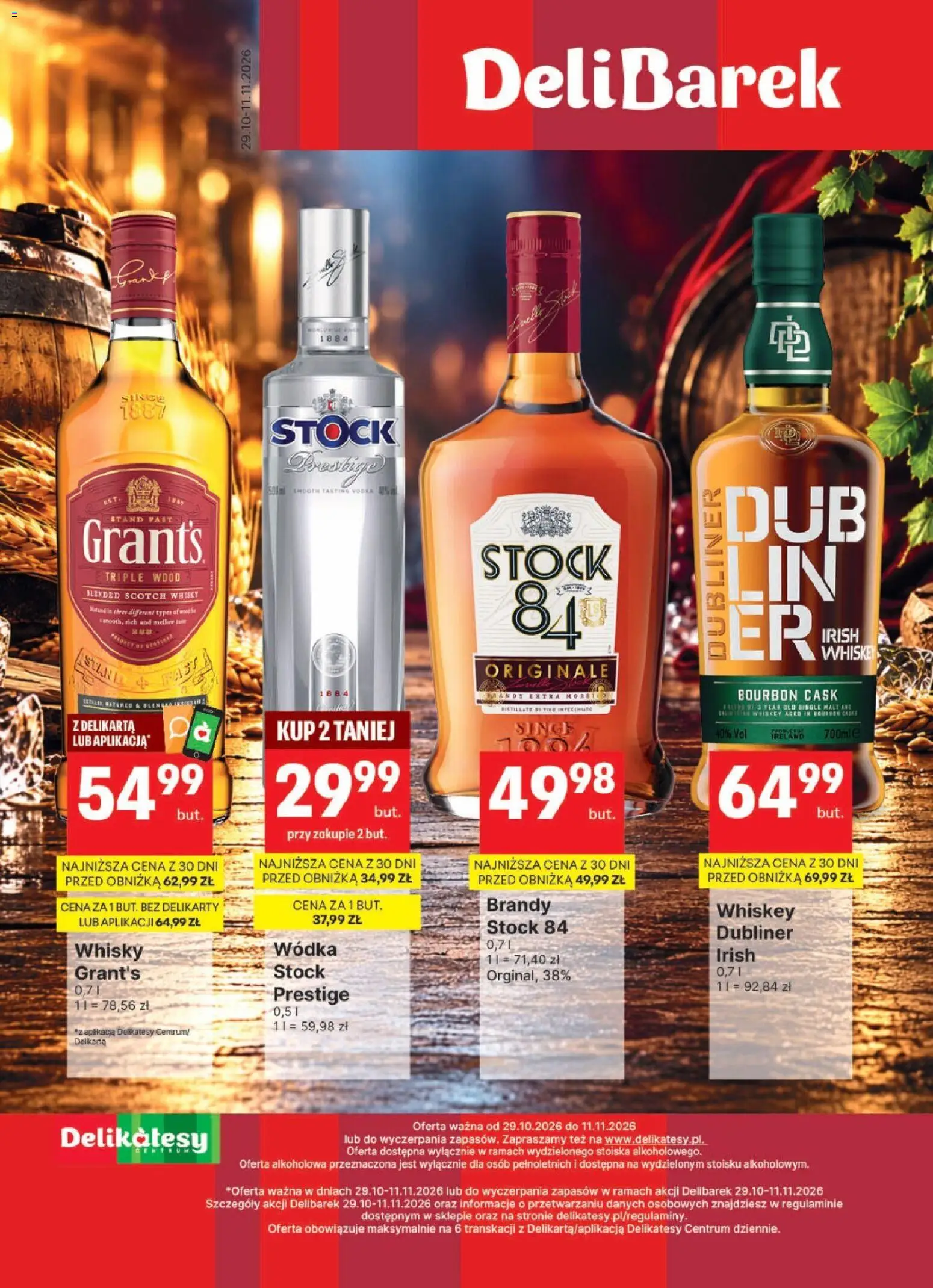 Delikatesy Centrum gazetka - DeliBarek od 29.10.2026 | Strona: 1 | Produkty: Bourbon, Scotch whisky, Wódka, Whisky