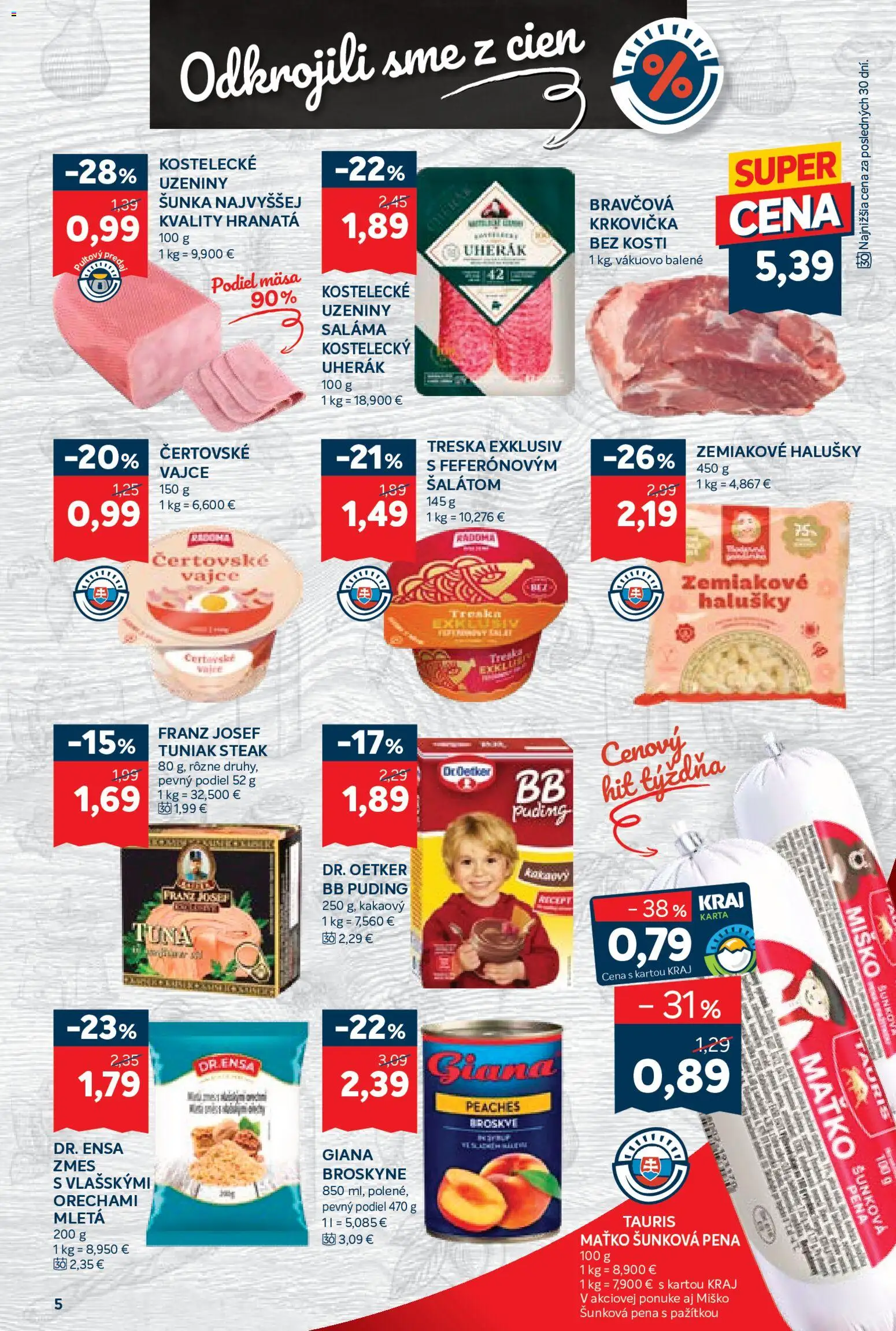Nové Kraj akcie – leták je platný od 02.07.2026 | Strana: 9 | Produkty: Tuniak, Šunka, Bravčová krkovička, Steak