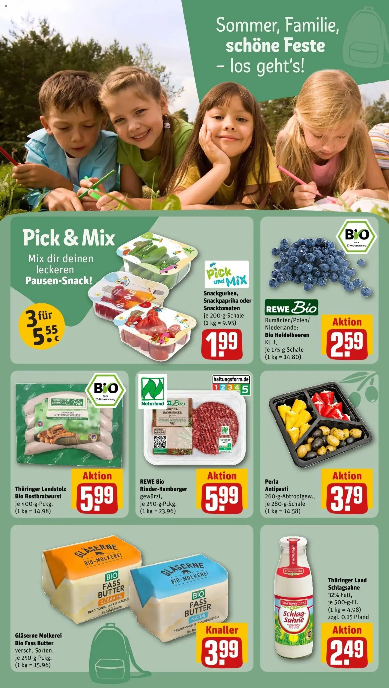 REWE Prospekt ab 10.08.2026 zum Blättern » Angebote | Seite: 18 | Produkte: Schlagsahne, Butter, Heidelbeeren, Sahne