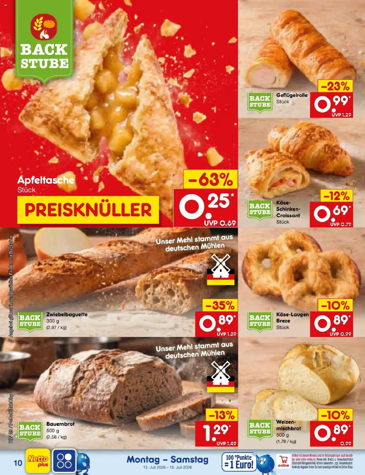 Netto Marken-Discount Prospekt Buttenwiesen – gültig ab 13.07.2026 | Seite: 10 | Produkte: Mehl, Käse, Croissant, Schinken