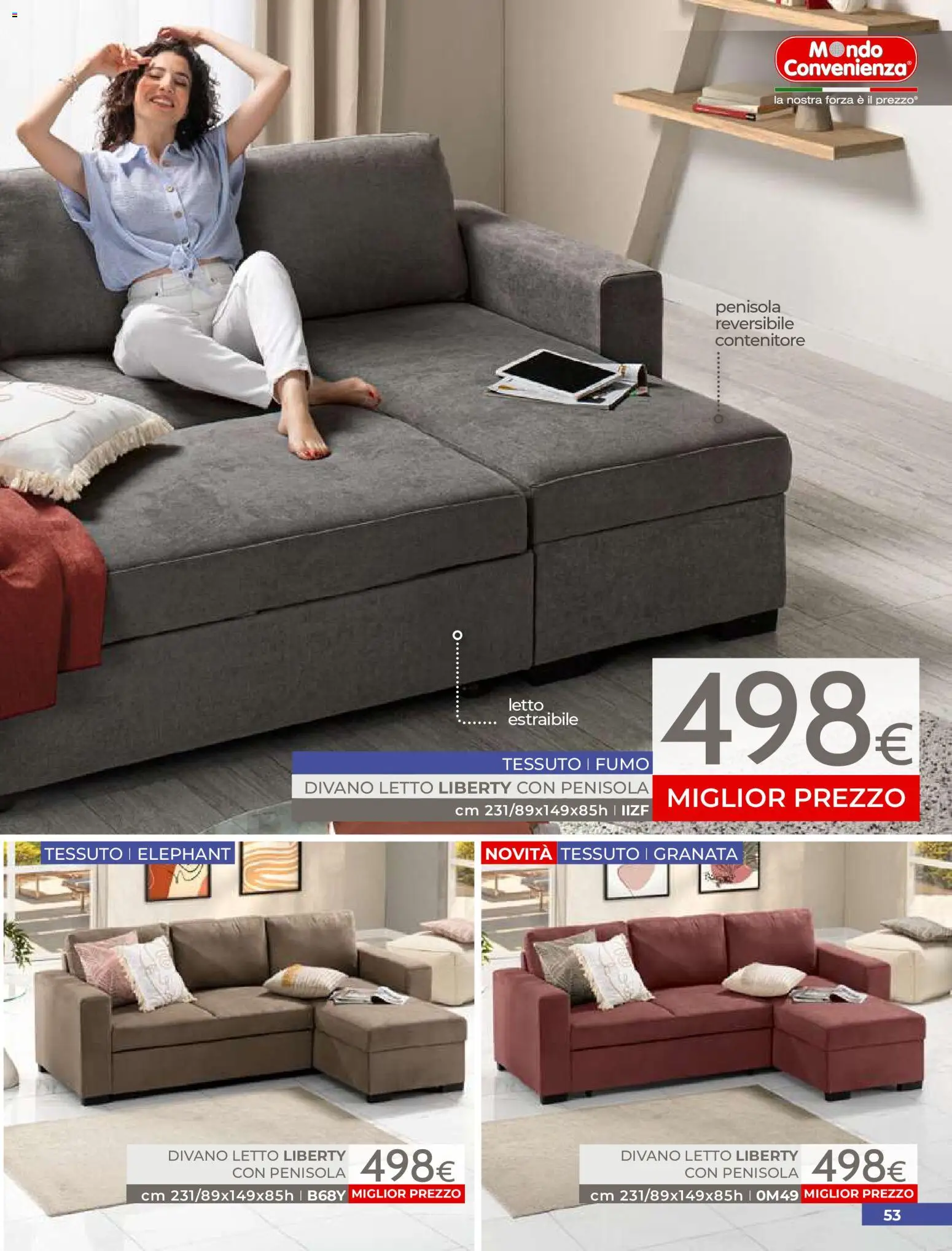 Volantino Mondo Convenienza del 01/07/2026 | Pagina: 55 | Prodotti: Divano letto, Contenitore, Letto, Divano