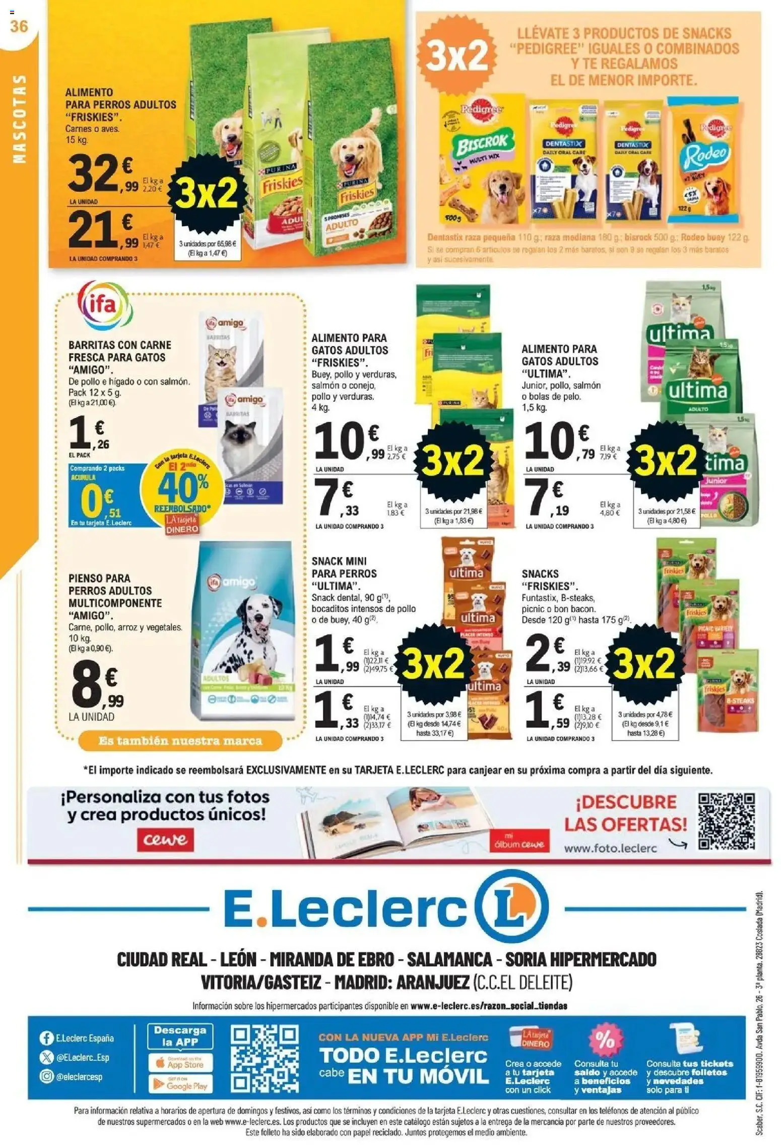 E.Leclerc Megames 3X2 21/10/2026 - 01/11/2026 | Página: 36 | Productos: Snacks, Salmón, Pienso, Pollo