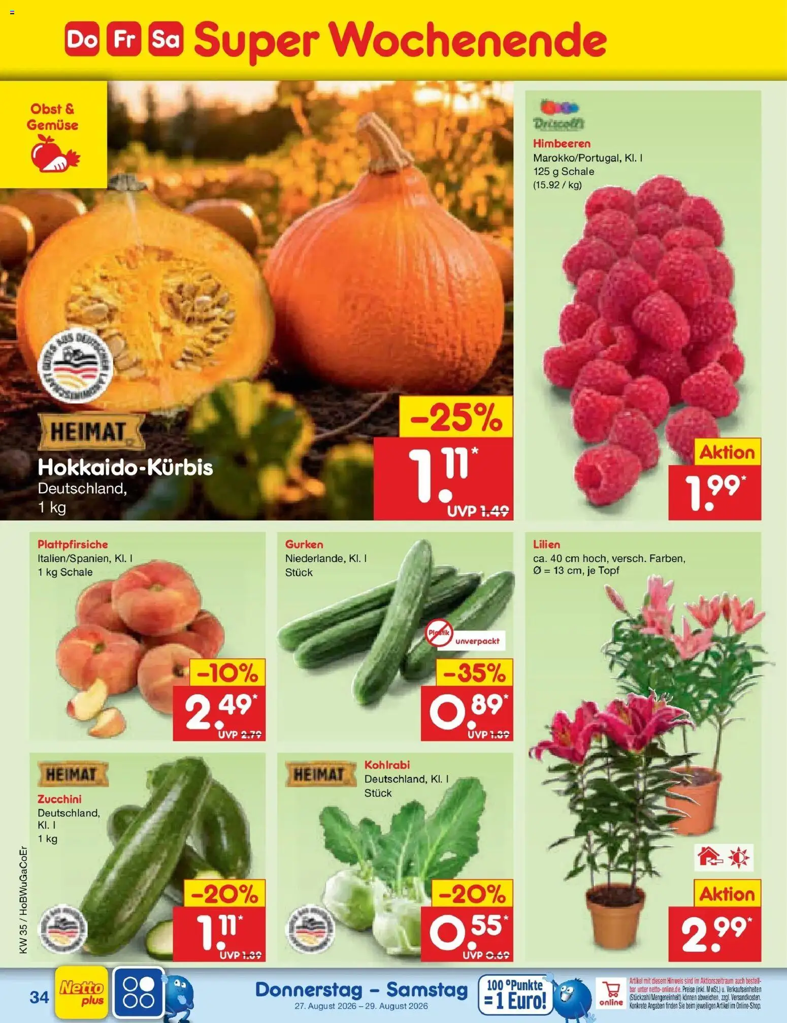 Netto Marken-Discount Prospekt Bielefeld (ab 24.08.2026) » Angebote | Seite: 48 | Produkte: Himbeeren, Kohlrabi, Zucchini, Gurken