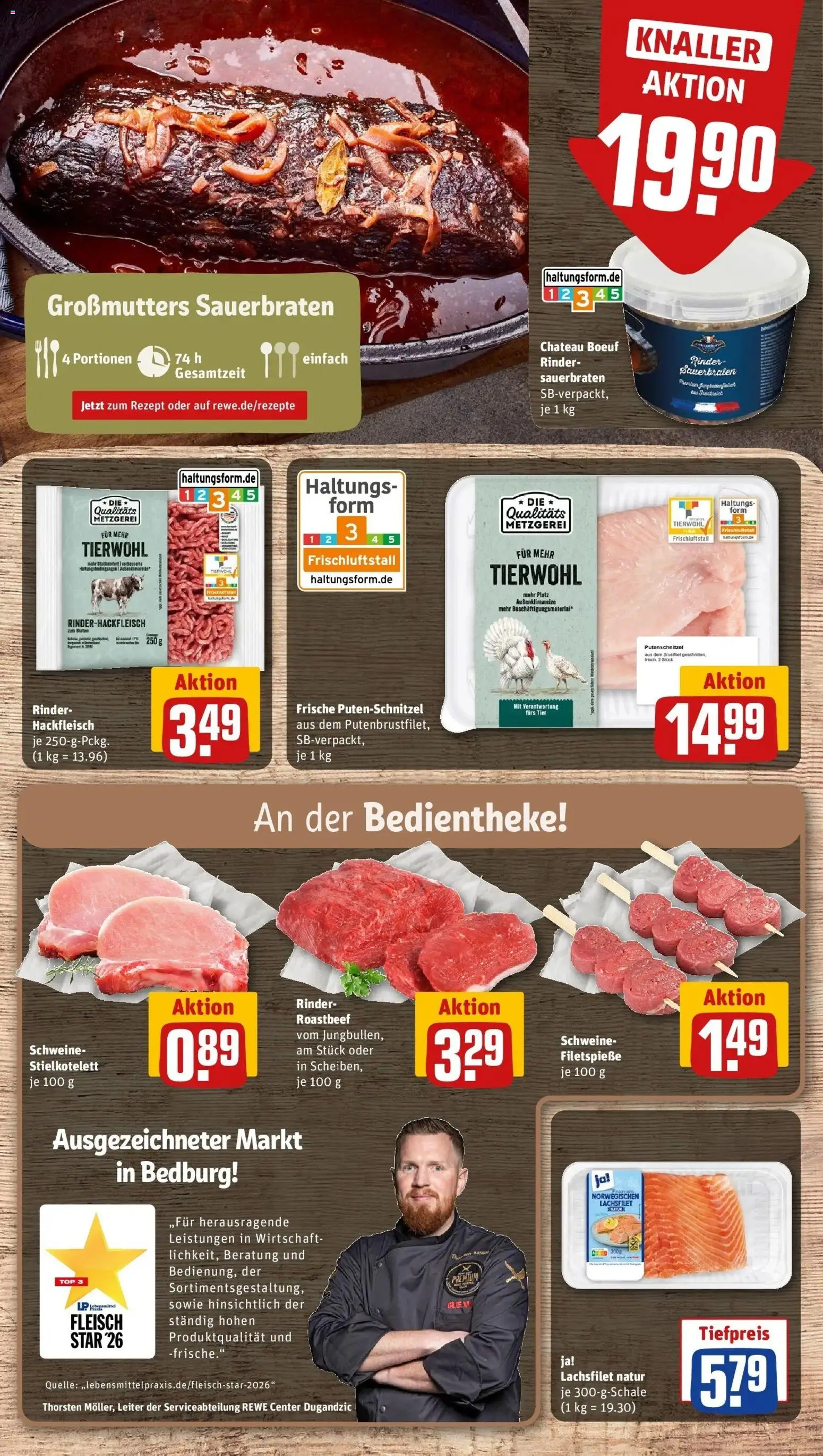 REWE Prospekt ab 19.10.2026 zum Blättern » Angebote | Seite: 12 | Produkte: Roastbeef, Putenschnitzel, Fleisch, Hackfleisch