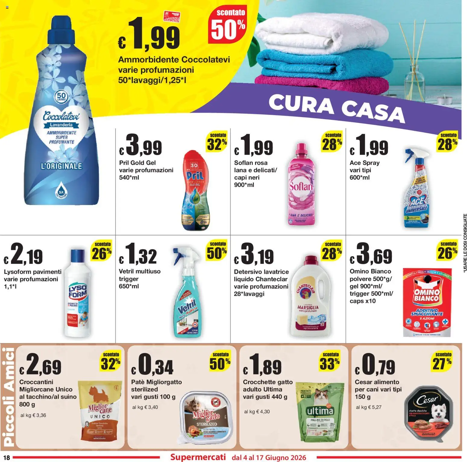 Volantino Sì con Te del 04.06.2026 | Pagina: 18 | Prodotti: Ammorbidente, Sgrassatore, Crocchette, Crocchette gatto