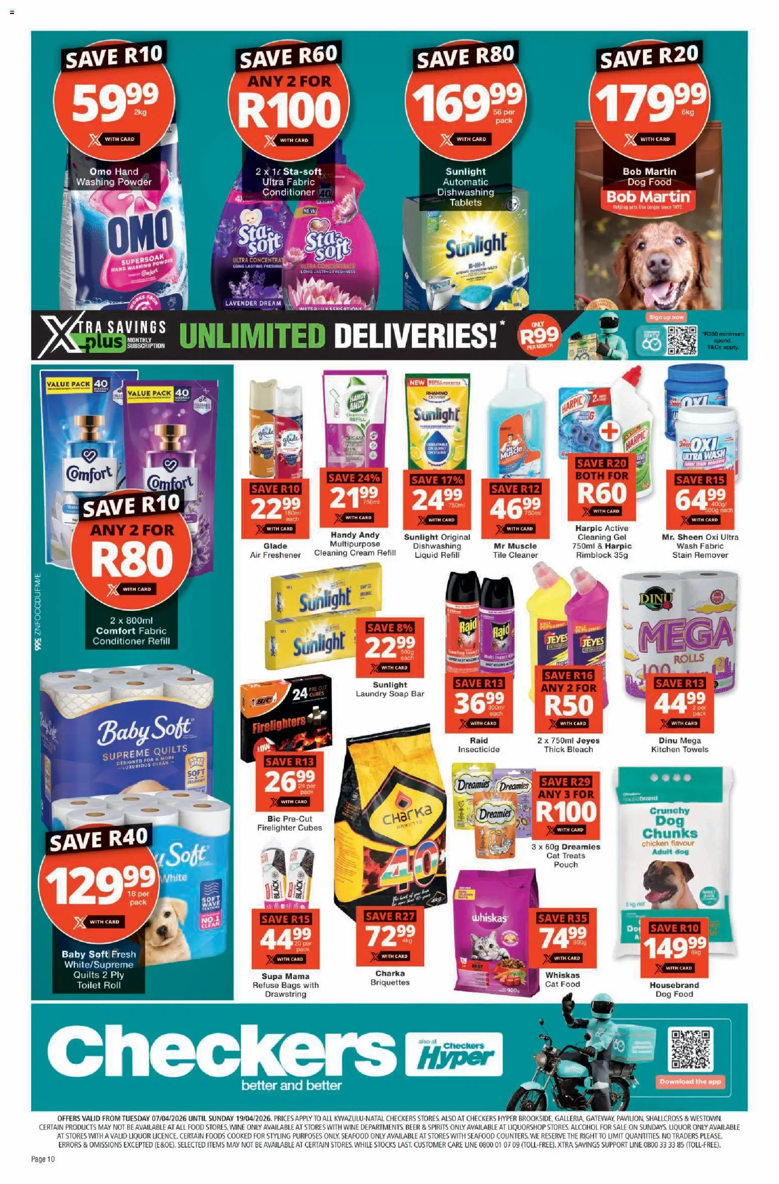 New Checkers catalogue – valid from 07.04.2026 | Page: 10 | Products: Soap, Washing powder, Stain remover, Cat food