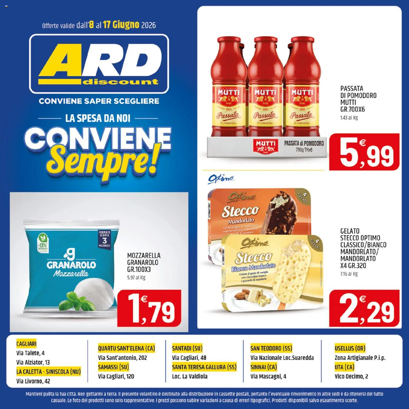 Volantino ARD Discount del 06.06.2026 | Pagina: 16 | Prodotti: Cioccolato, Gelato, Passata di pomodoro, Mutti