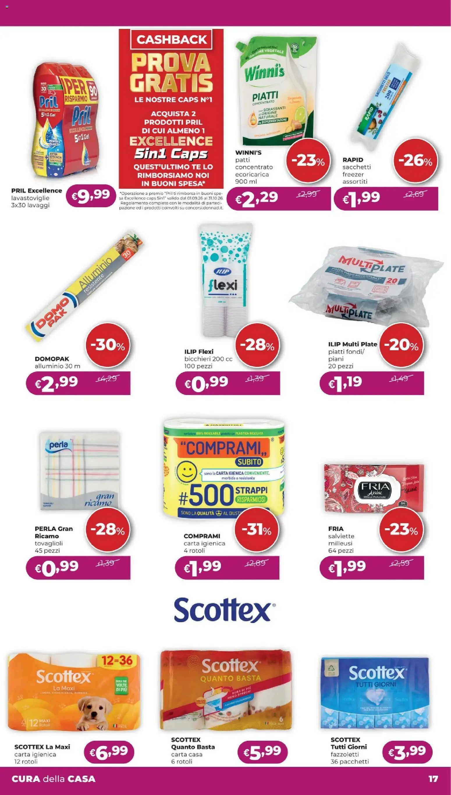 Volantino La Saponeria del 24/09/2026 | Pagina: 17 | Prodotti: Carta igienica, Freezer, Lavastoviglie, Alluminio